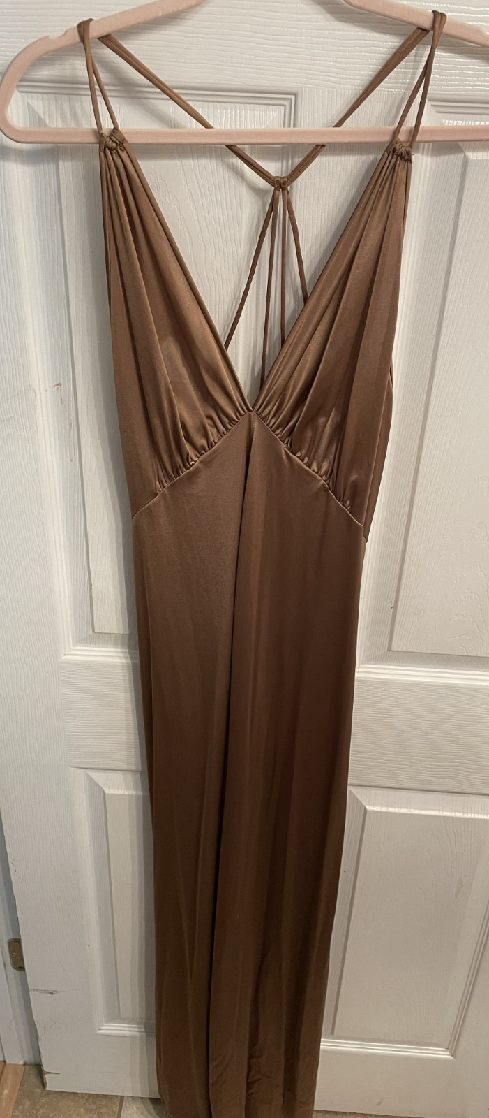 JC Penney Vintage Long Nylon Halter Top Nightgown Size 38 Mocha/Chocolate Brown