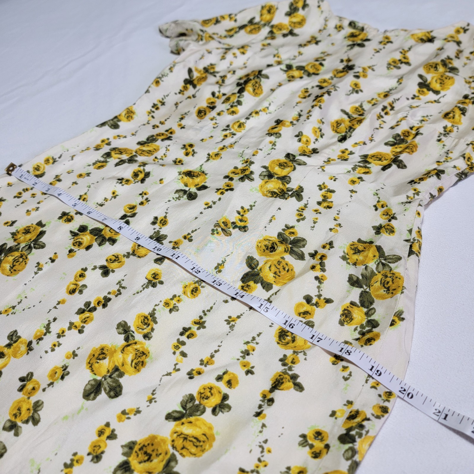 Vintage 50’s-60’s Off-White Yellow Rose Midi Summer Dress Floral Women’s Size 8