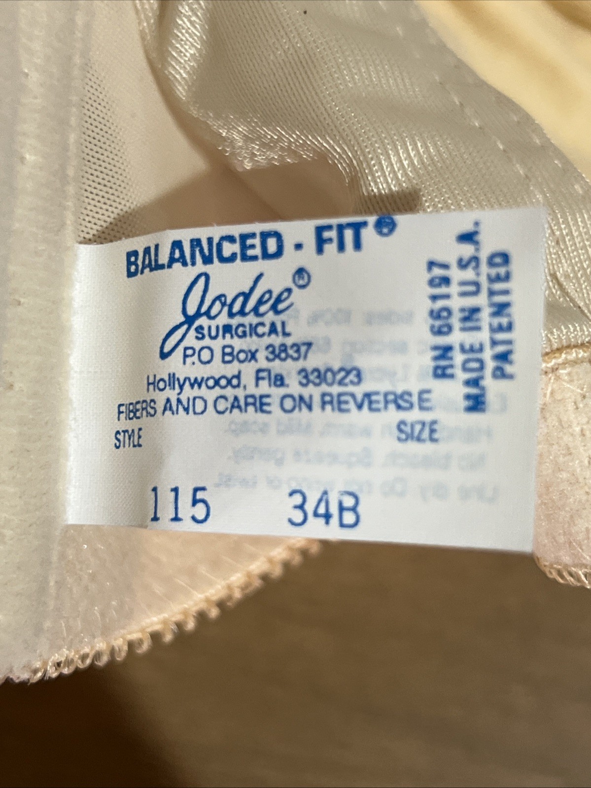 NEW IN BOX Jodee Surgical 115 Post Mastectomy Bra Beige Floral Lace USA-MADE 34B