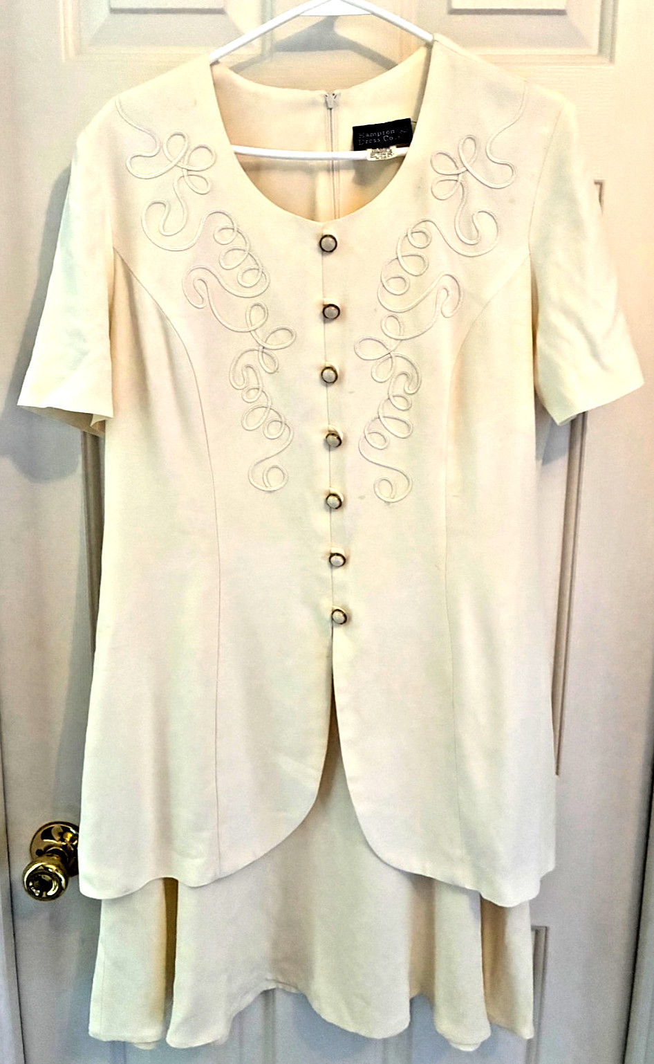 VTG Cream Dress Shoulder Pads Back Zipper Size 12 Career Cottagecore Coquette
