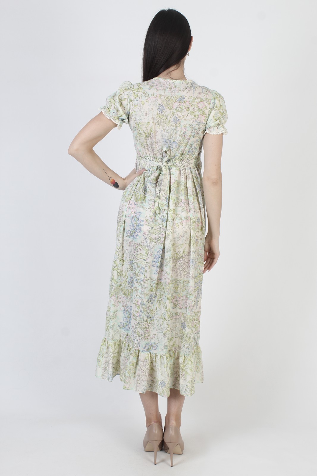 Vtg 70s White Smocked Prairie Dress Pastel Floral Prairie Cottage Boho Sundress