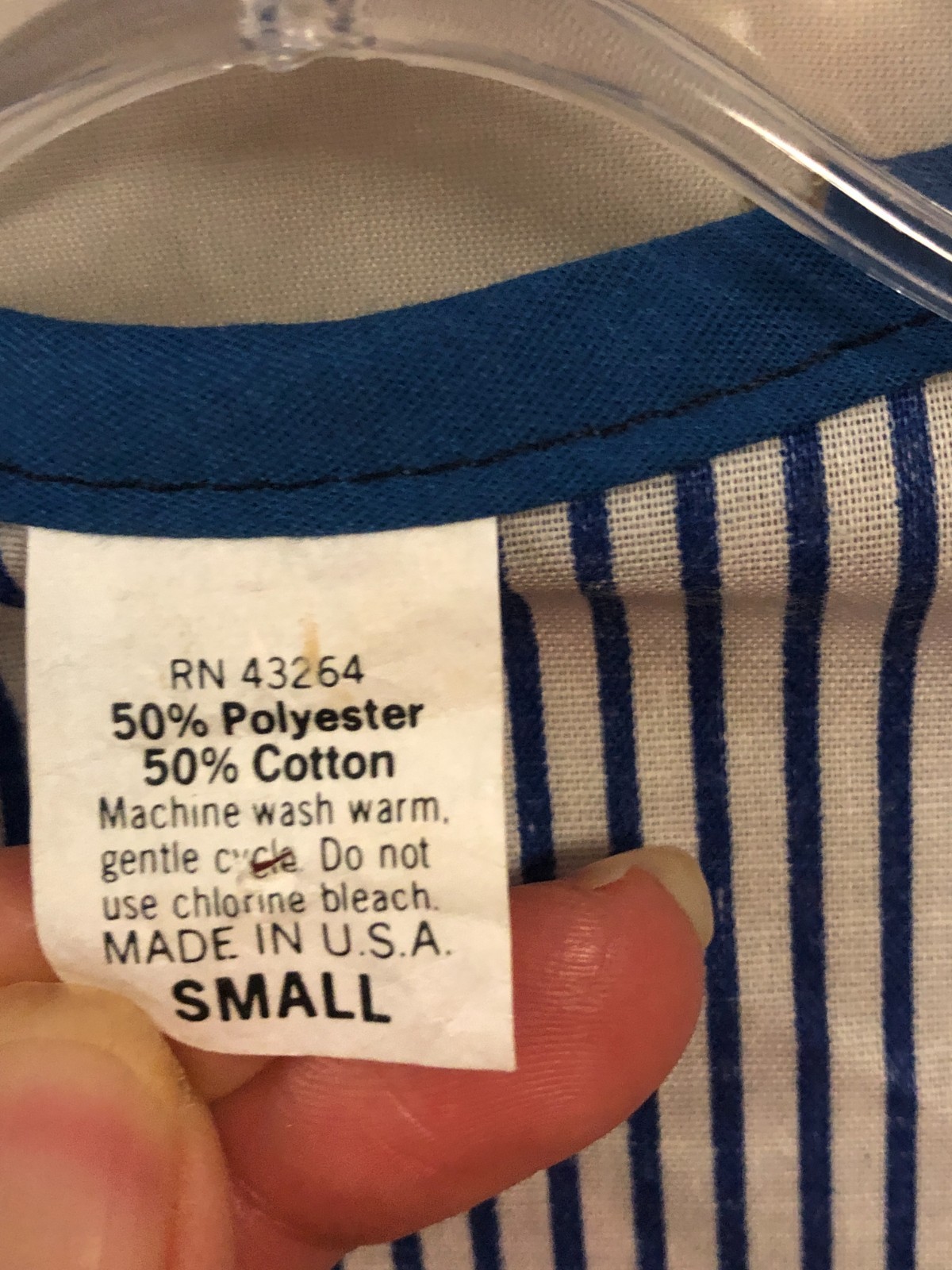 Vintage 1980s White & Blue M/L Striped Smock Top Snap Closure NOS Deep Pockets