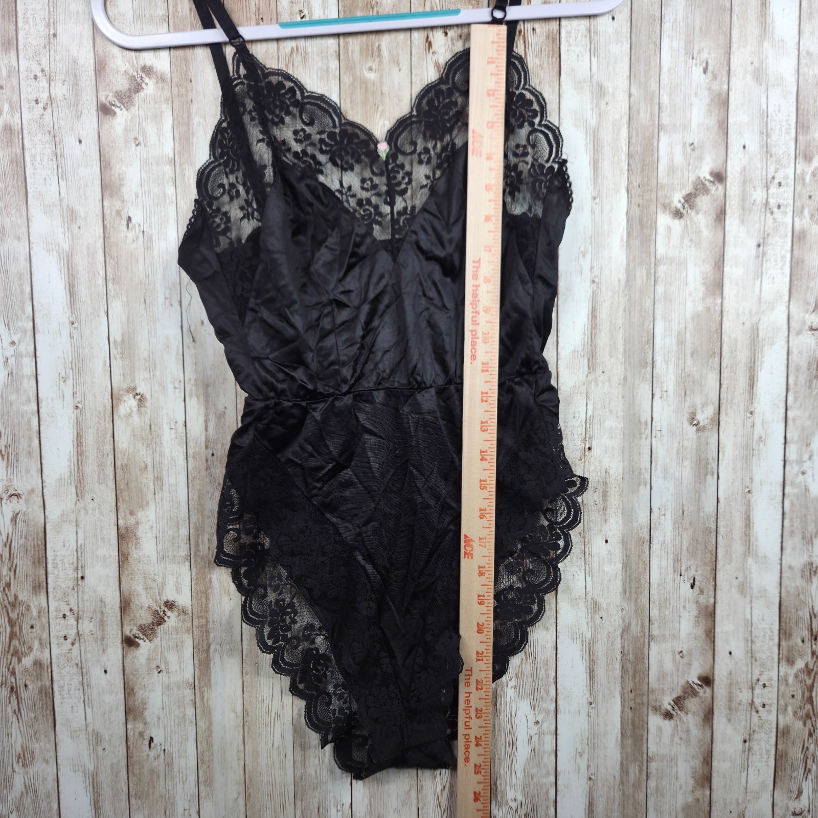 Vintage CHANTILLY Maidenform Black Teddy One Piece Lingerie Size 32 Satin Lace