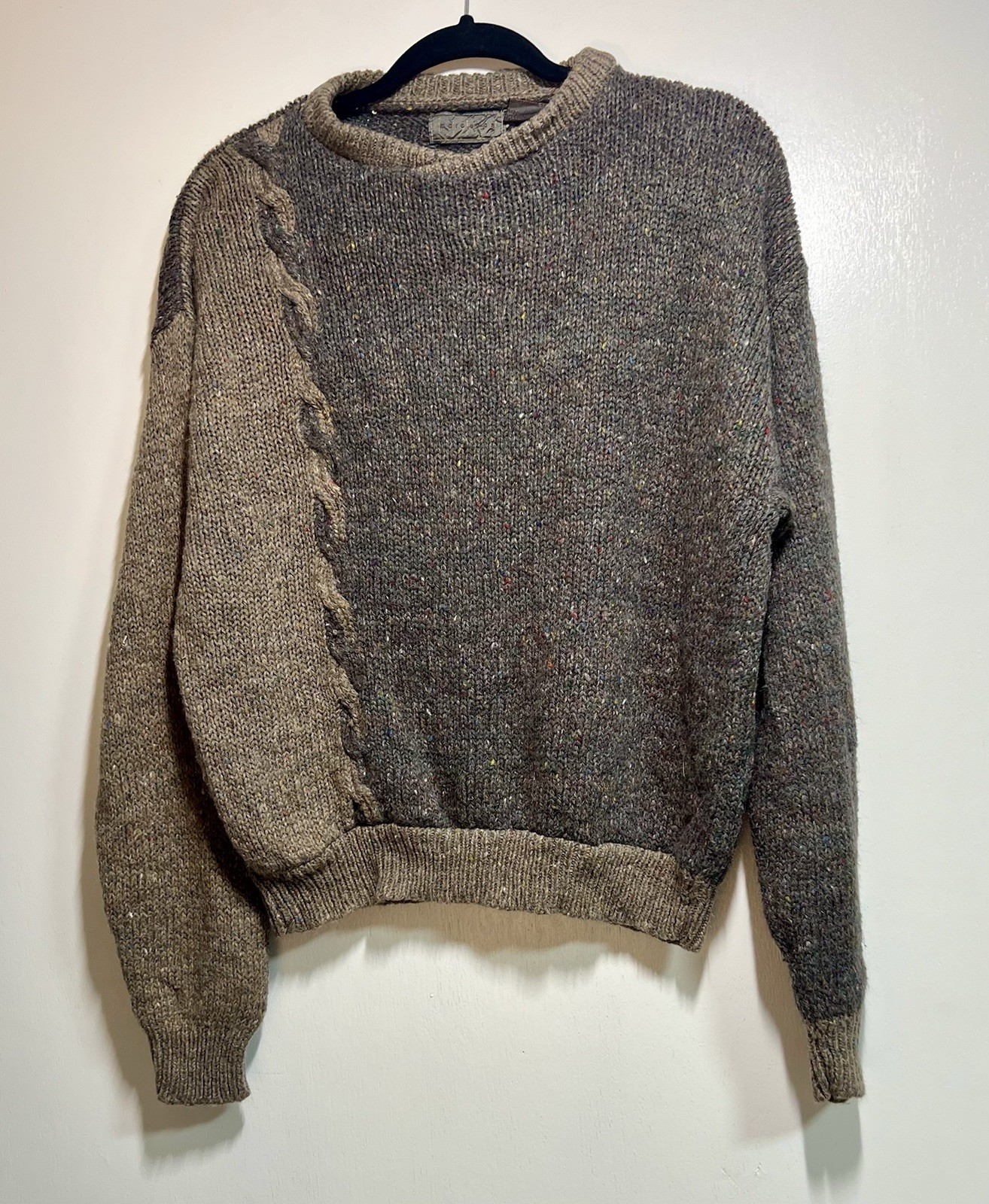 Vintage Colorblock Tweed Cable Knit Sweater 90s Retro Acrylic Wool Pullover