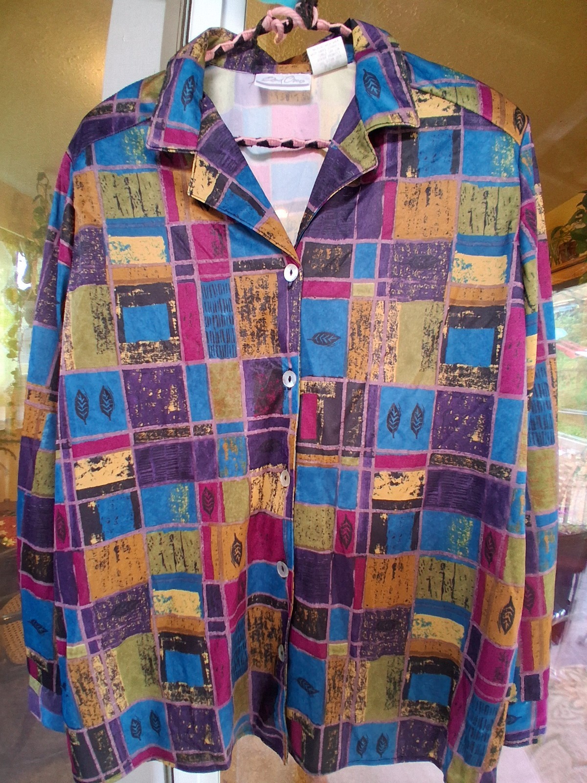 Funky 70s 80s Geeky Button Up Blouse Multicolor Size Large