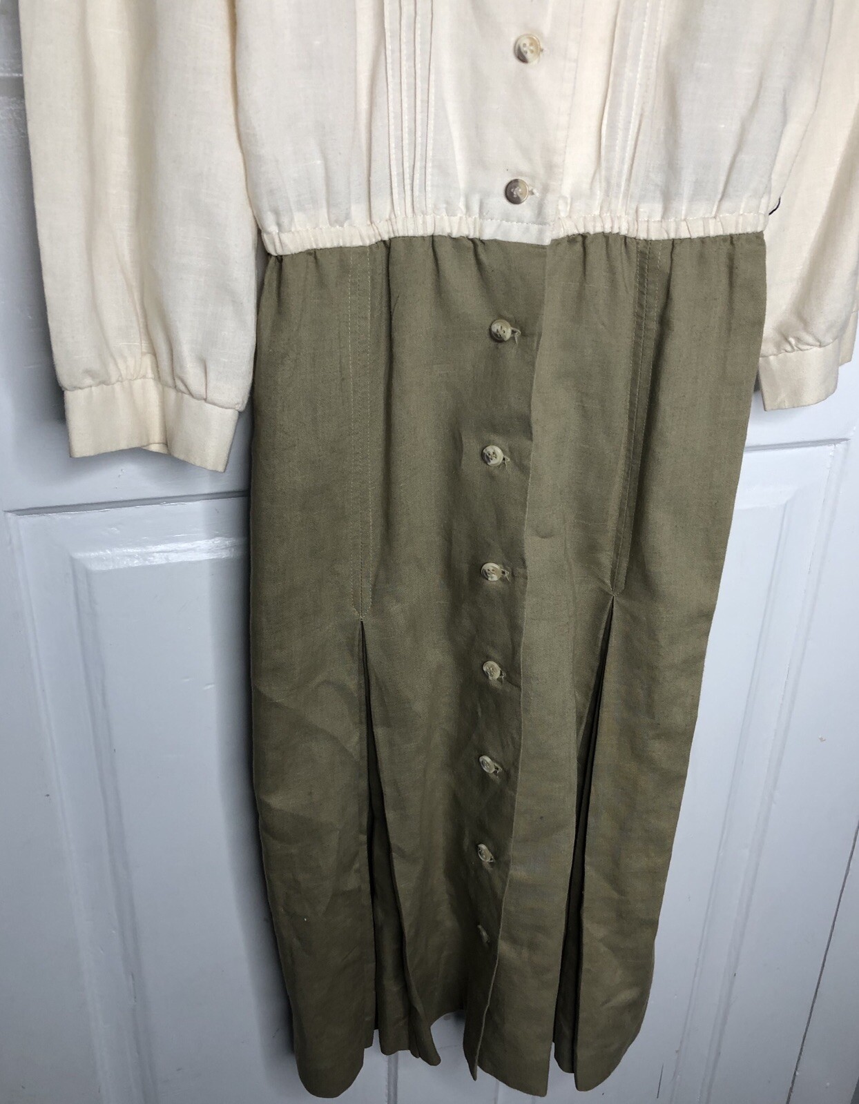 Vintage Act 1 Womens 3 4 Modest Dress Lace Collar Button Tone Pleated 1980s 90s