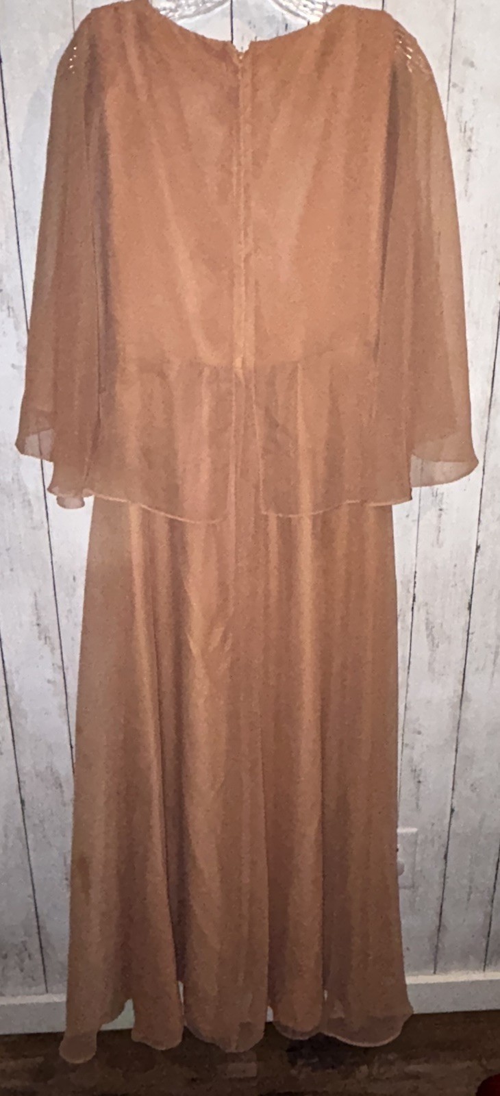 Emma Domb California Dress 14 Empire Waist Cape Sleeve Orange Chiffon Altered