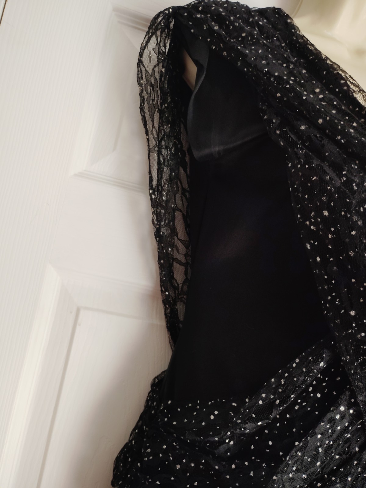 1980 PUNK GOTH FAIRY prom dress black silver lace layers handkerchief 8/10 USA
