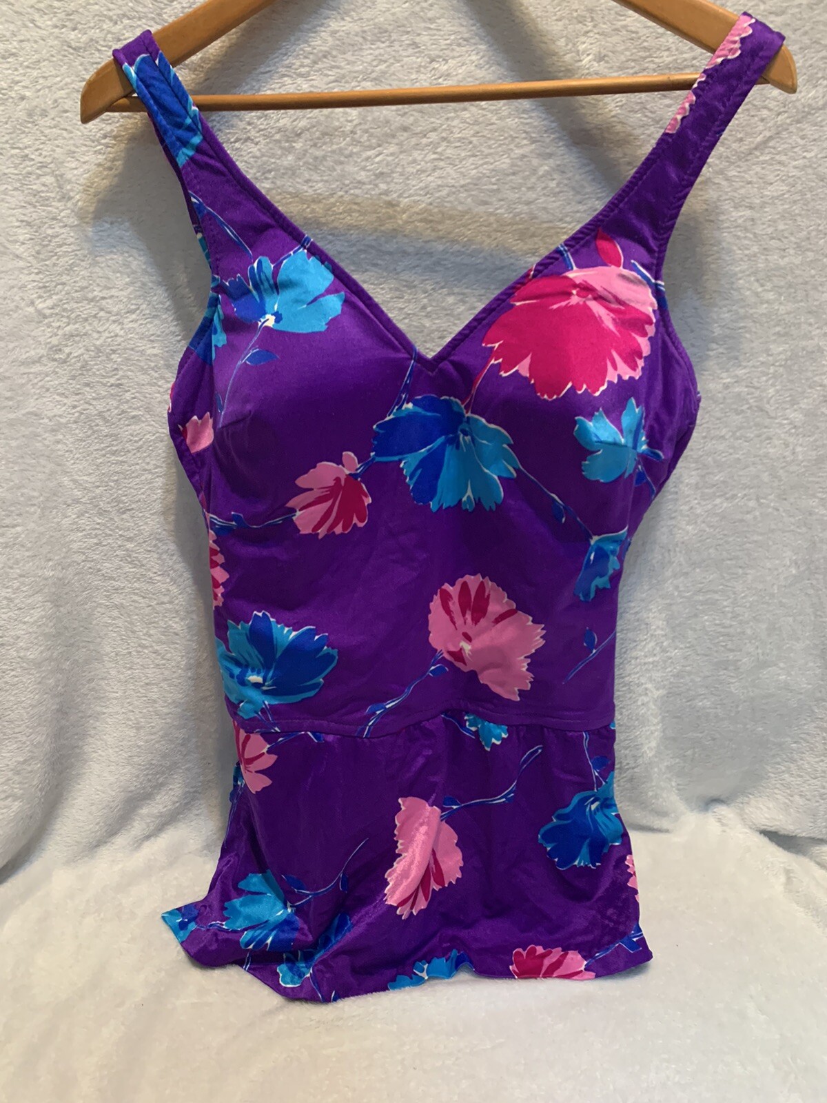 Vintage Perfection Fit By Roxanne Size 18/40 Cup B Swimdress Floral purple