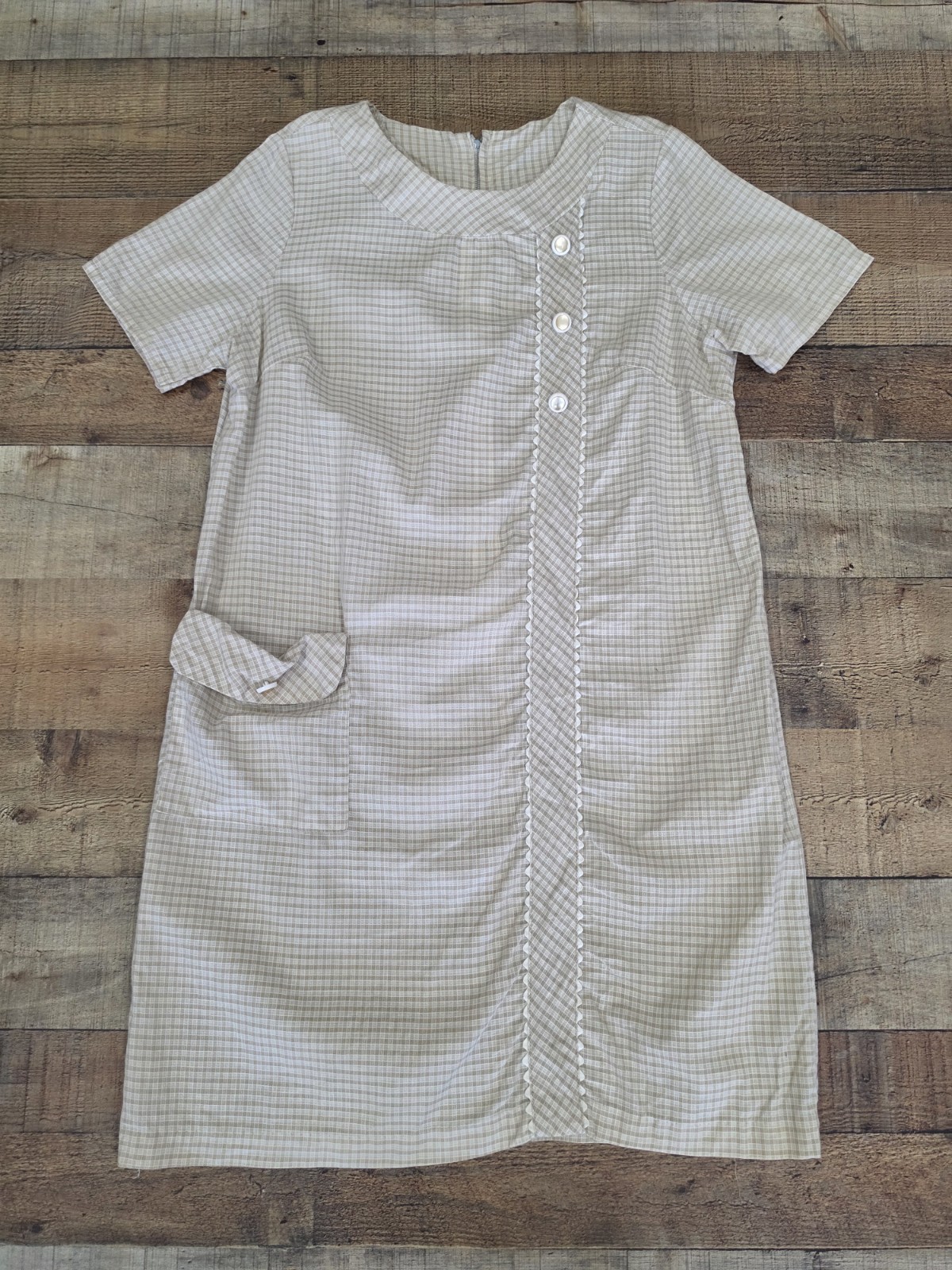Vtg Mid Century 50s Womens Day Dress Beige Sz 20 1/2 Excellent Shape