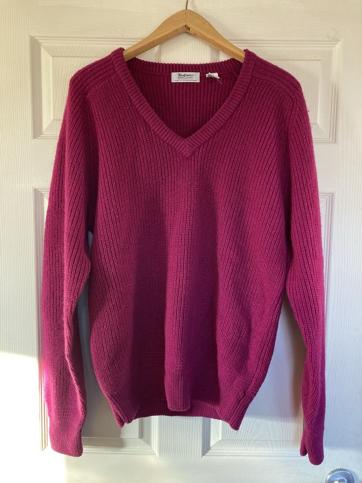 Vintage Wool Sweater XLT Chunky Fishermans Ribbed Knit 90s Preppy Pink Unisex