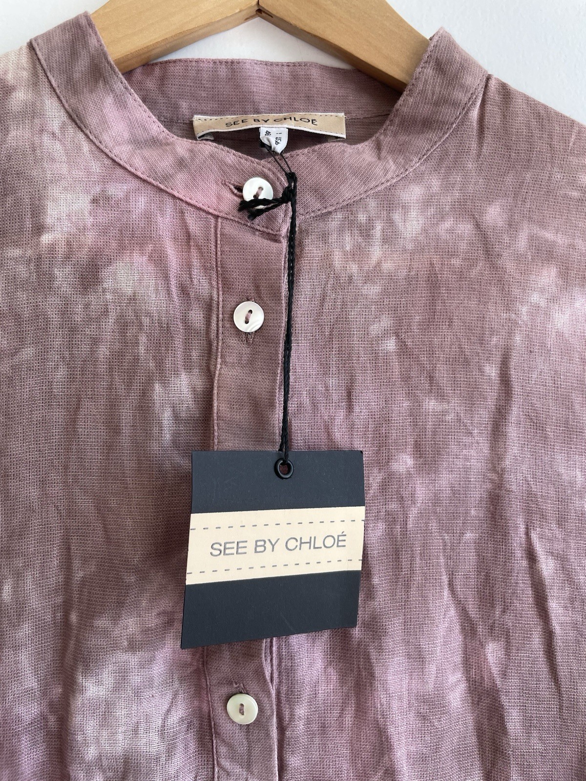 Vintage See By Chloe Garment Tie Dyed Shirt Dress Linen Cotton Boho Retro 70s