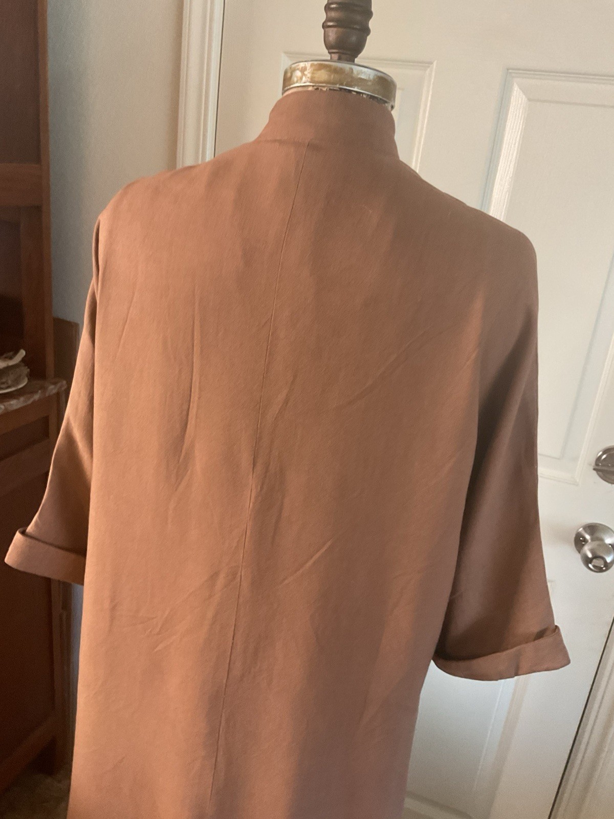Vintage 1950 FALL AUTUMN DUSTER COAT Brown Linen Orange Lining M