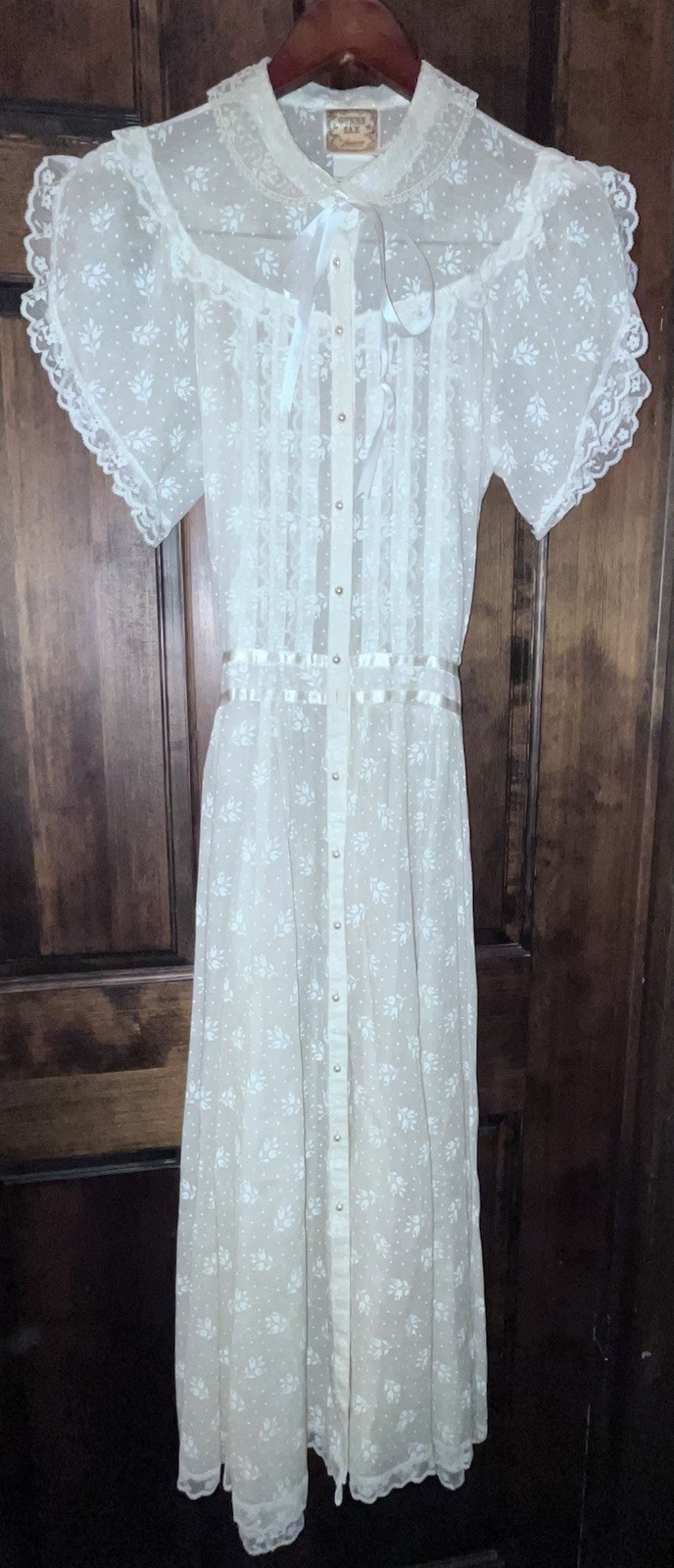 Vintage Gunne Sax by Jessica McClintock Floral Lace Sleeve Pearl Dress Size 9