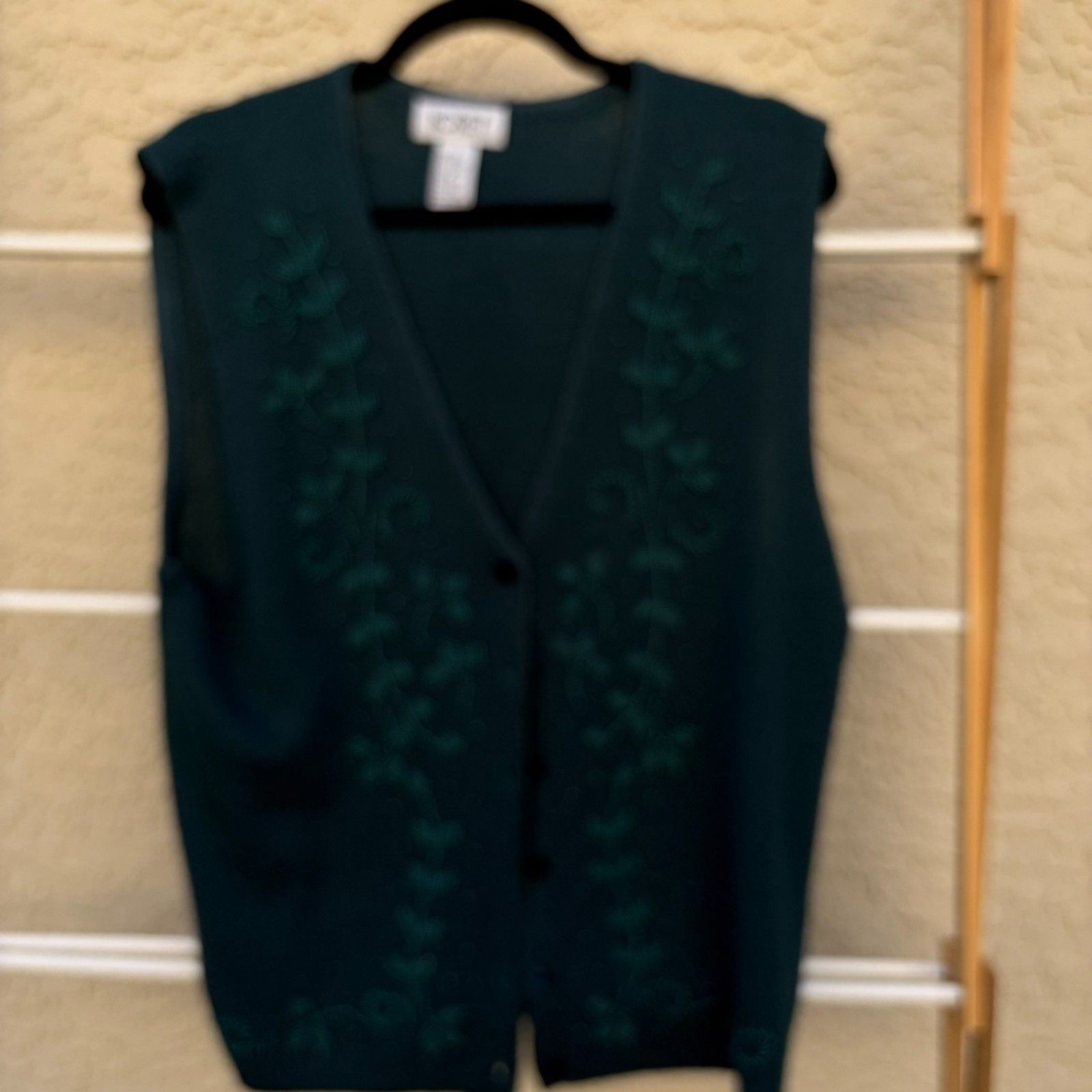 Vintage Koret Hunter Green Beaded Vest 90’s Y2K Grandma Cottage Teacher BOHO