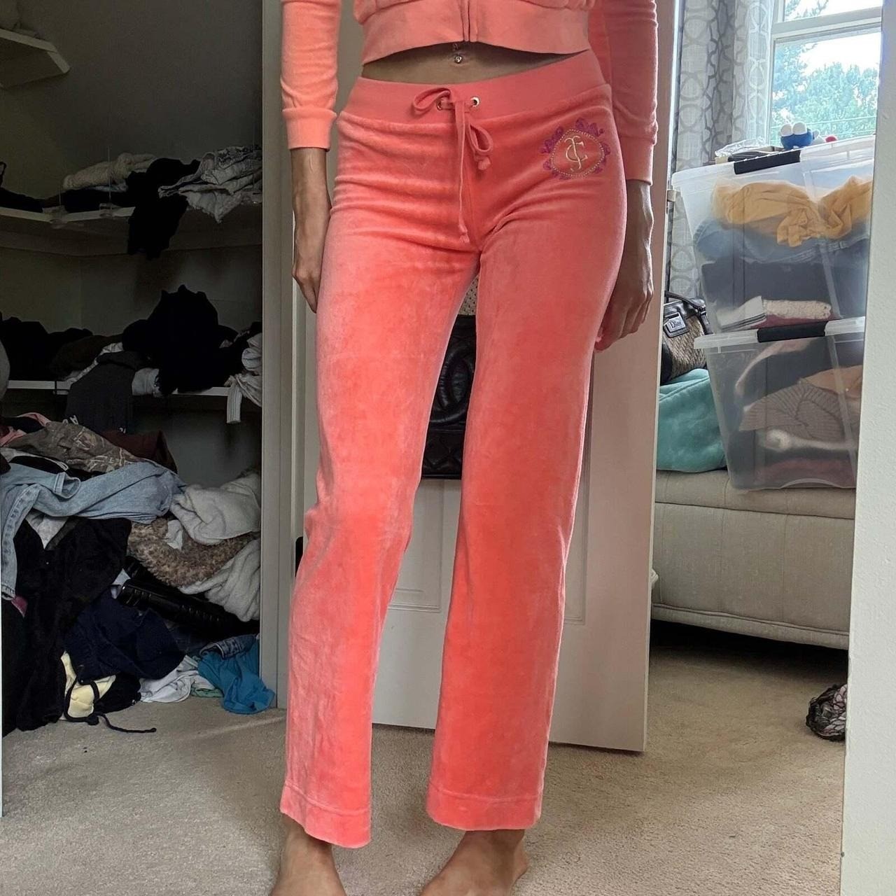 Vintage Juicy Couture Y2K Cherry Coral Pink Velour Tracksuit Set 2-piece size S