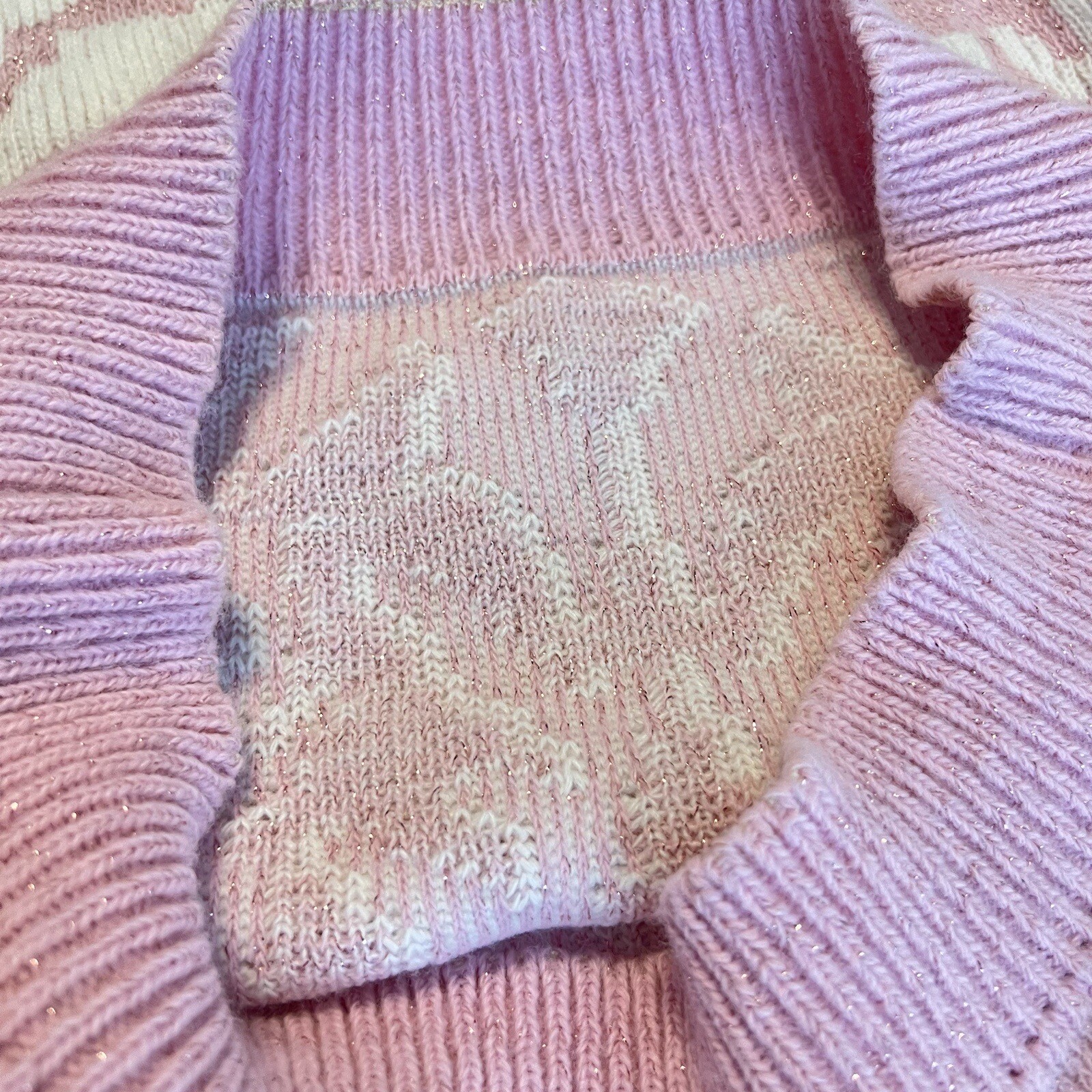Vintage 80s 90s Cheryl Pink & White Geometric Sweater Approx Large Fairy Kei
