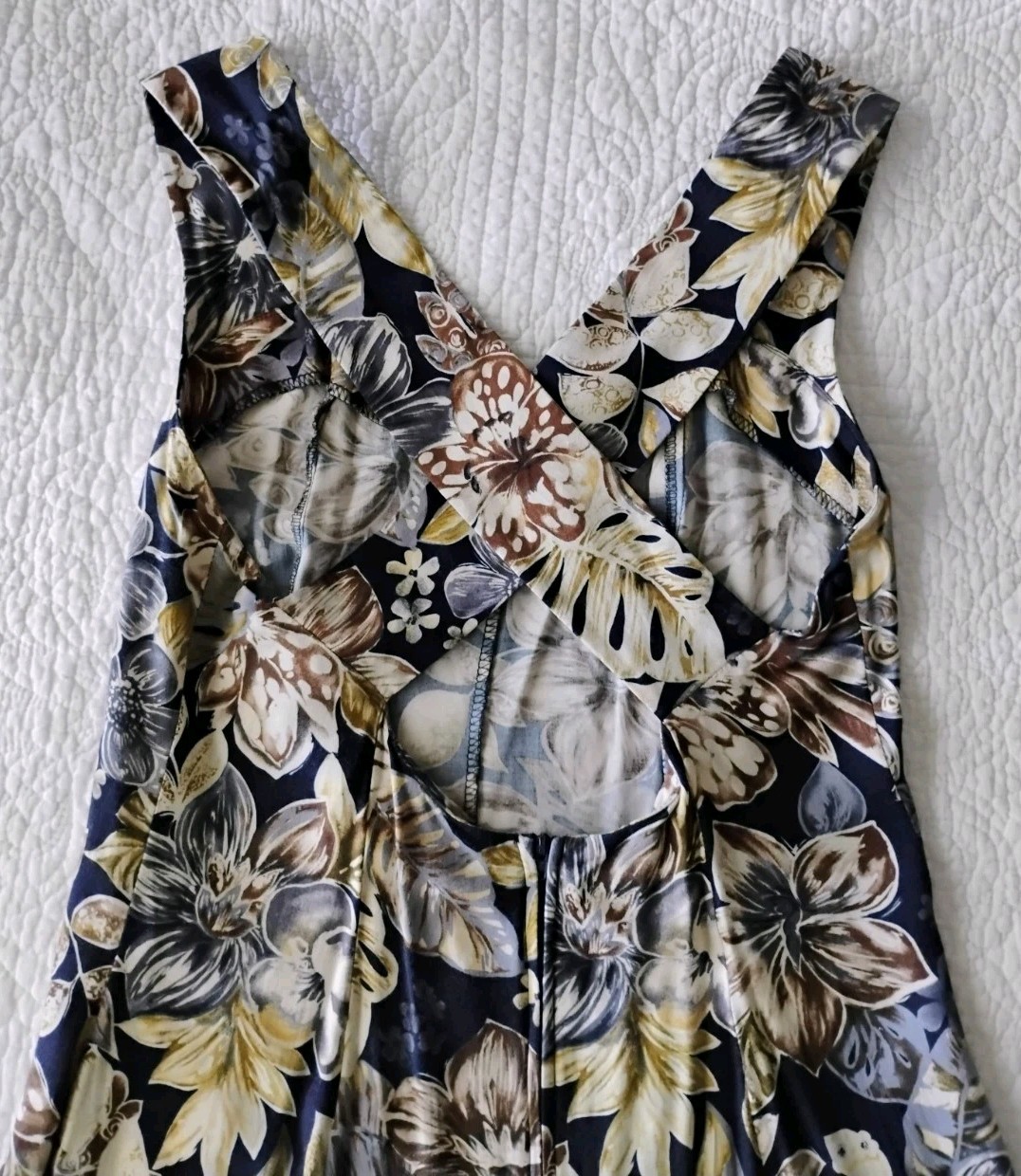 Vintage 90’s All That Jazz Floral Maxi Dress Rayon Criss Cross Back Size 11/12