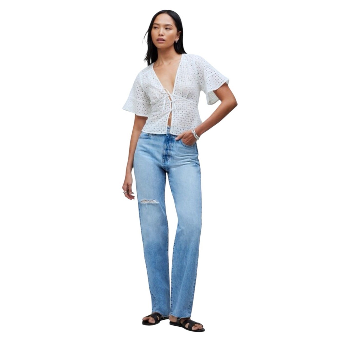 Madewell Petite ’90s Straight Jeans Revoir Wash High Rise Raw Hem 24P Rigid