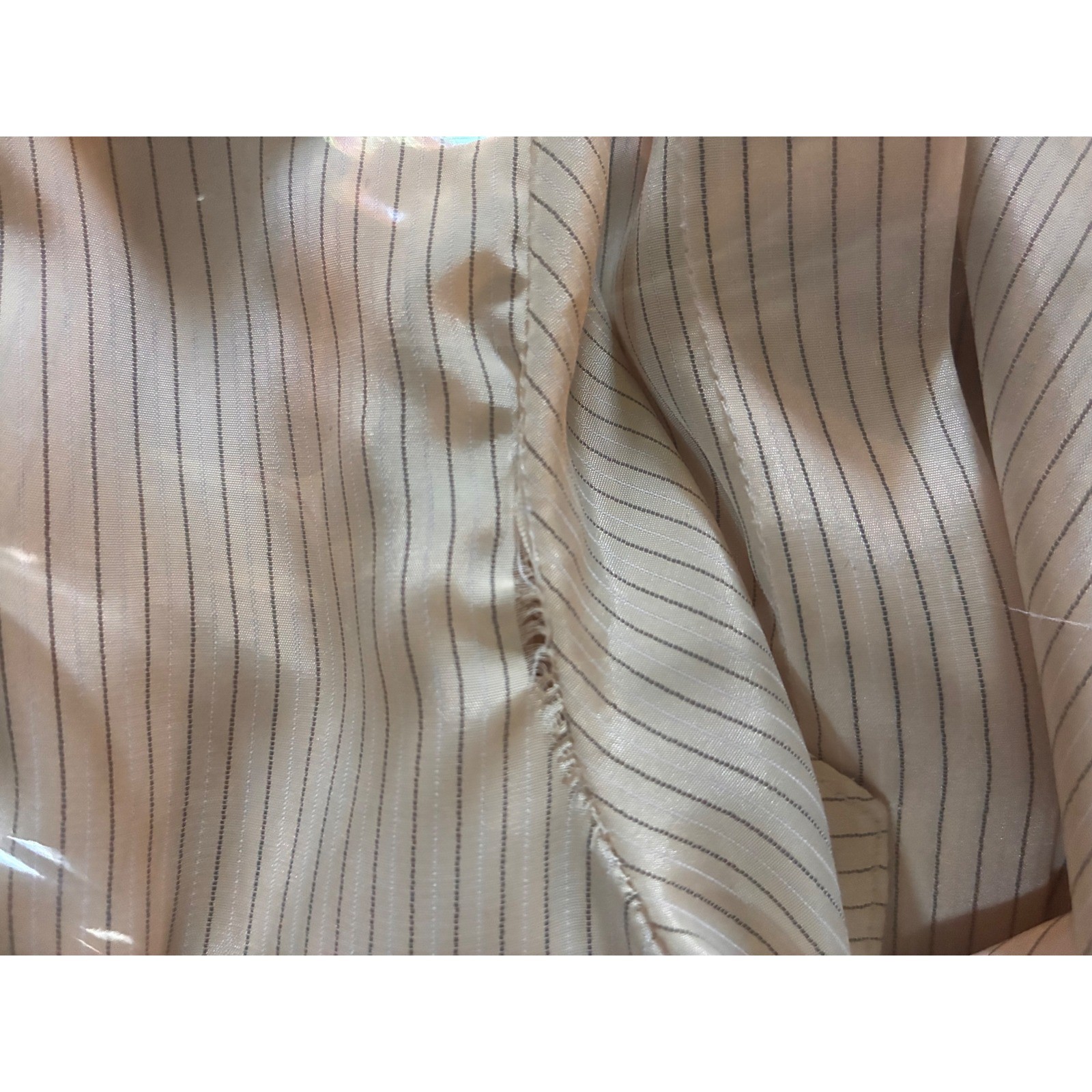 Vintage Button Down Blouse Womens 10 Cream Pinstripe Fair Peter Pan Collar Long