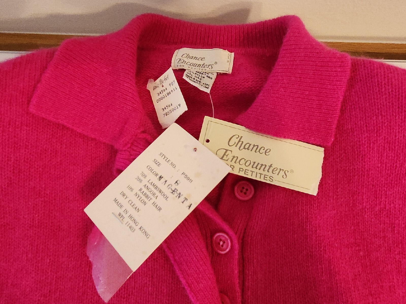 NWT VTG Chance Encounters Sweater Small Pink Angora Rabbit Lambs Wool READ DESC