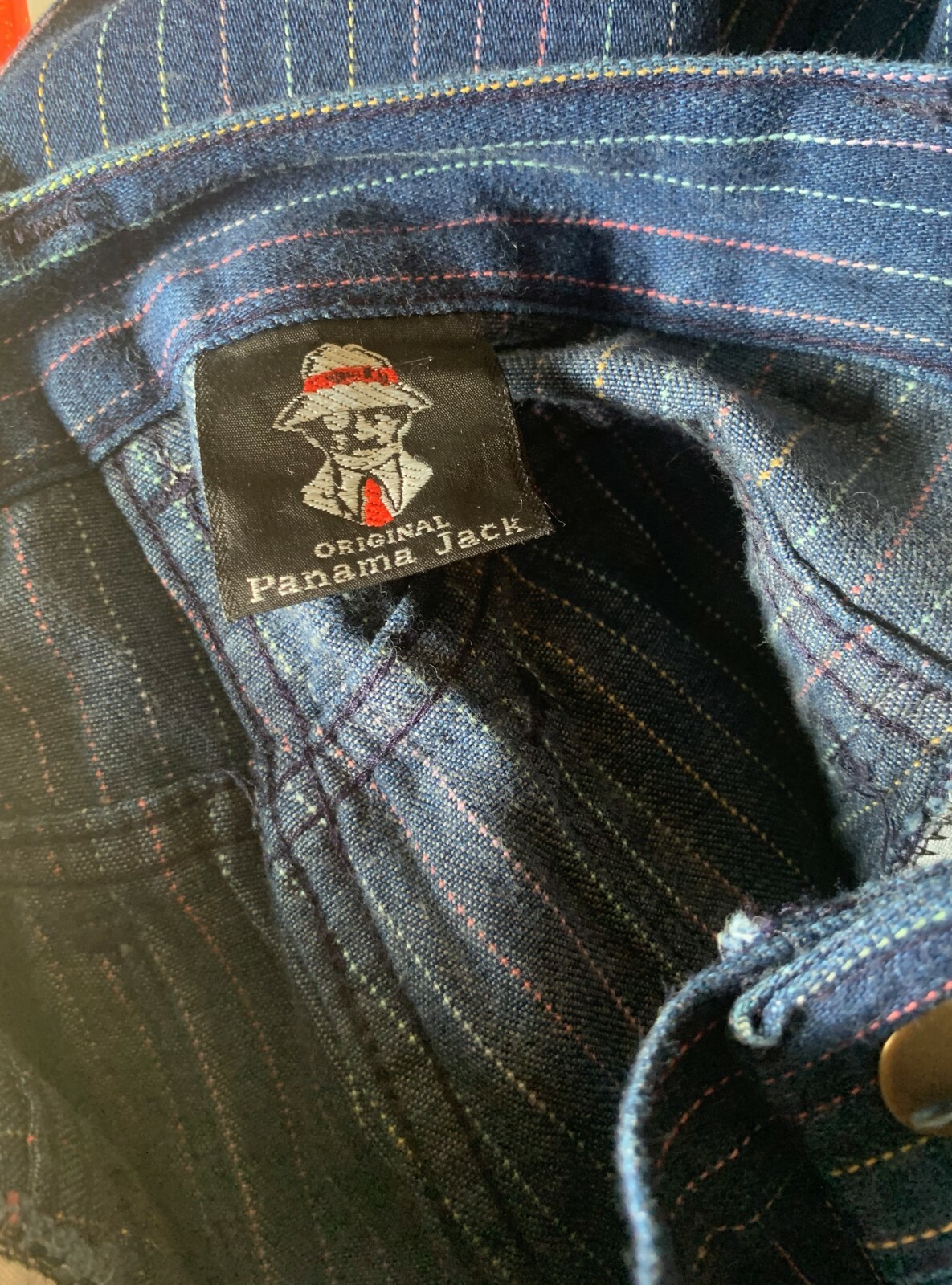 NOS Panama Jack vtg rainbow pinstripe pleated jeans junior 9 80s USA & sticker
