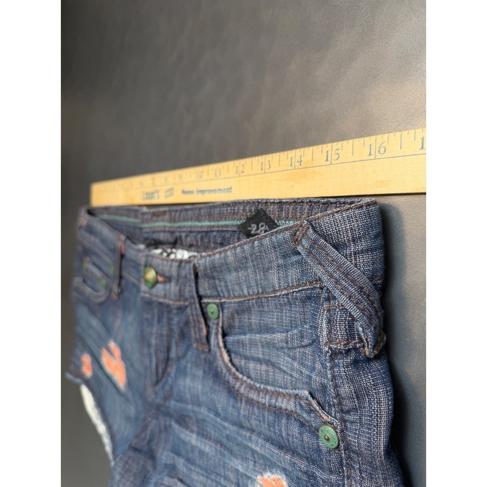 Stitches Y2K Low Rise Distressed Jean Shorts Peekaboo Pockets Y2K Size 28 Waist