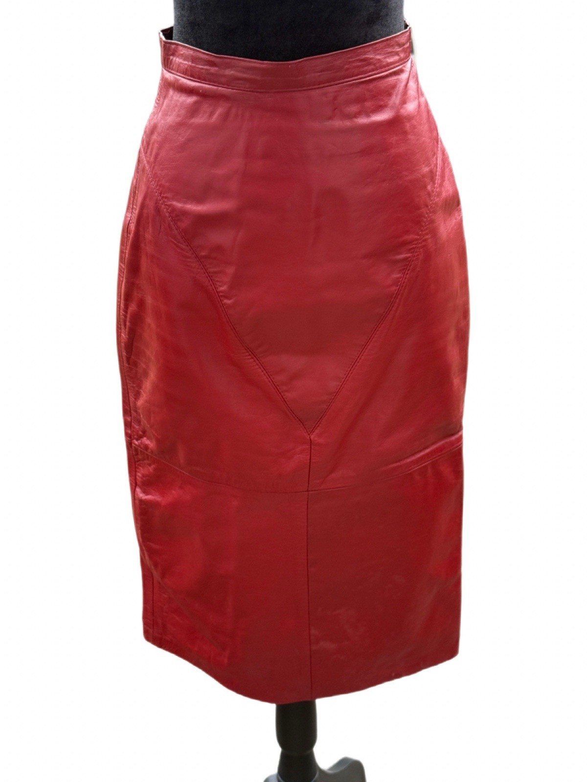 Vintage 1980s G-III Leather Fashions Red Leather Midi Skirt USA Made
