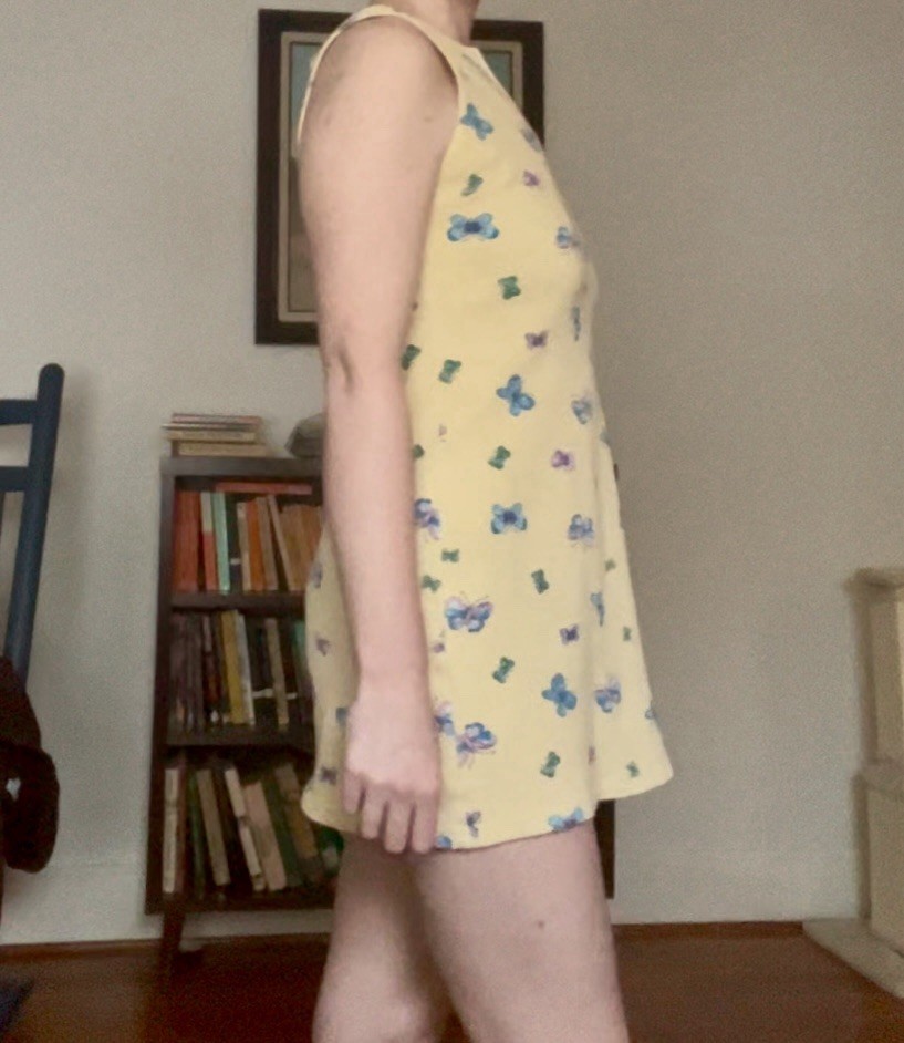 Vintage 90s Aqua Blues Yellow Butterfly Mini Dress 60s Mod Style Shift Size S
