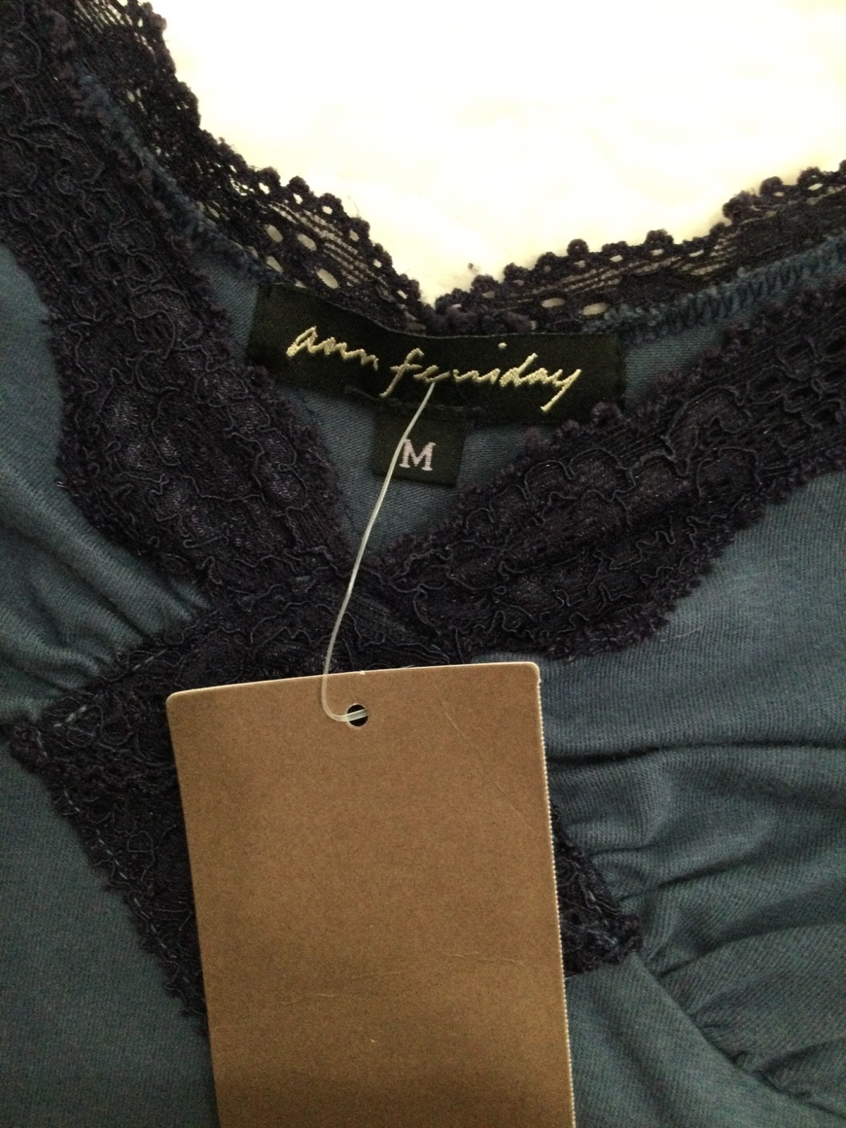 NWT Anthropologie Ann Ferriday Dusty Blue Lace Trim Romantic Top M Bella Swan