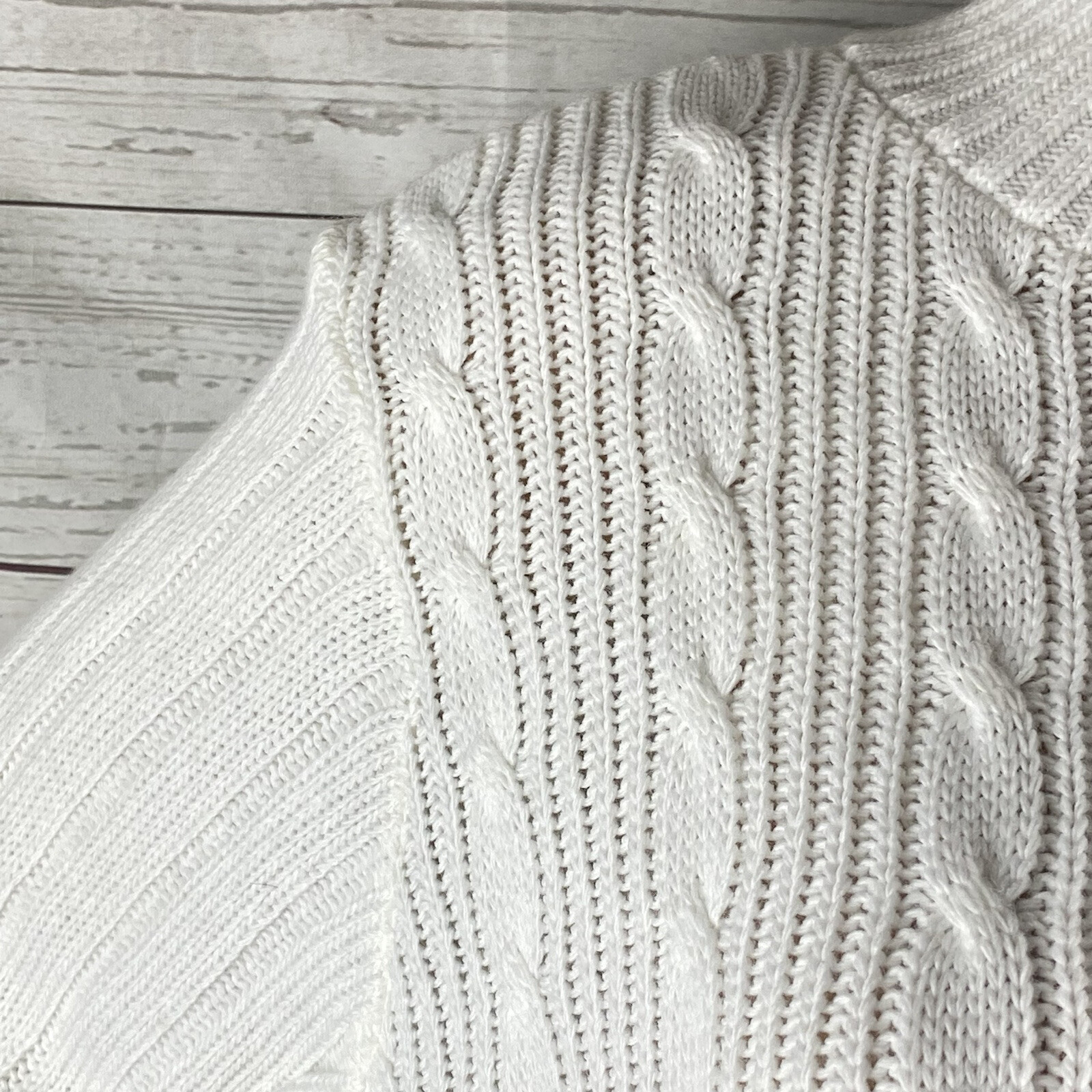 Vintage 80s 90s Bobbie Brooks Sweater Large Solid White Cable Knit Mock Neck