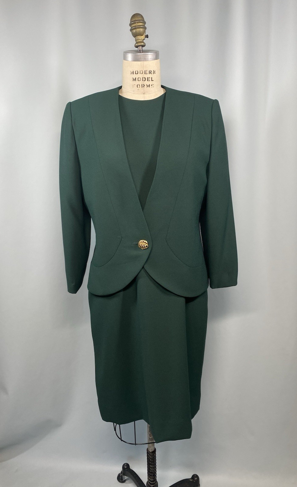 Vintage Dress & jacket set SIZE 12 P PETITE green HENRY LEE 80s 90s sheath