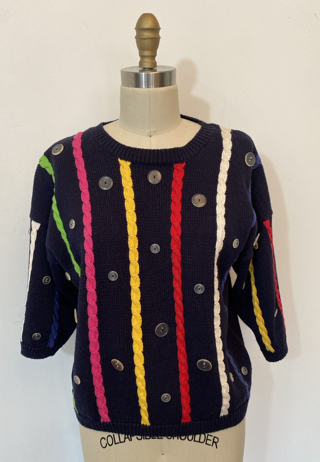 VTG Chaus Cotton/Ramie Rainbow Stripe Knit Sweater Top Large Made In Hong Kong