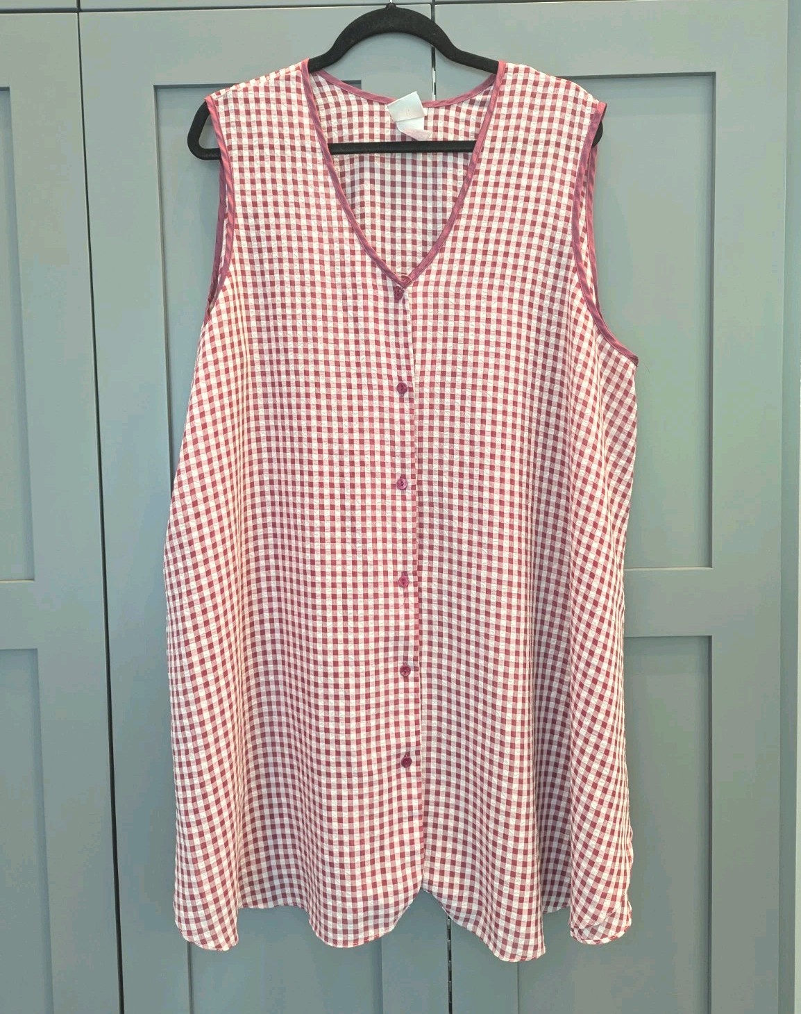 Vintage Red White Checker Satin Trim Just My Size Nightgown 3X Sheer Feminine