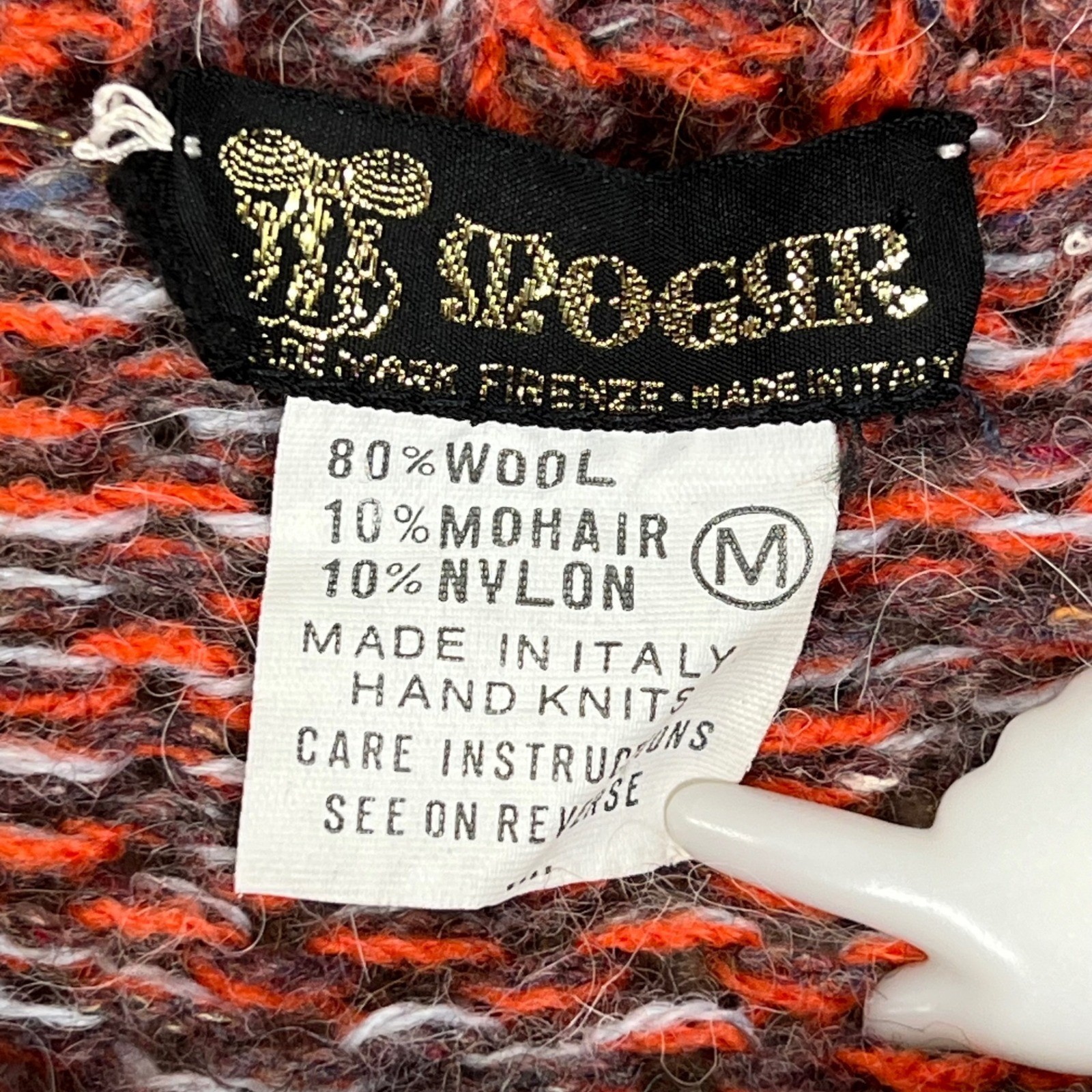 Vintage Mogar Italy Hand Knit Mohair Wool Cable Sweater Red Orange Womens M