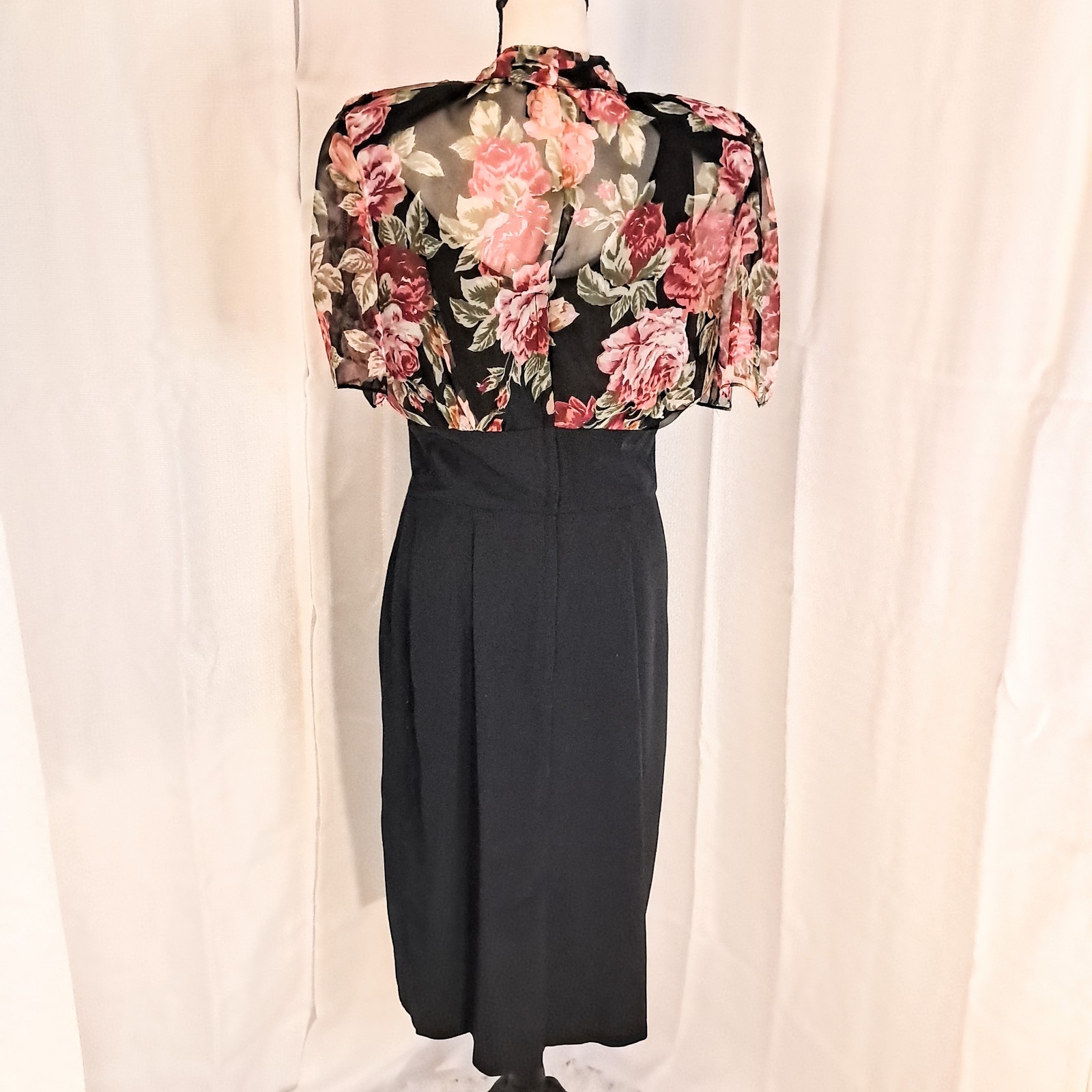 Vintage 80s Phoebe Floral Coquette Midi Dress 40s Inspired Silhouette Sz 14