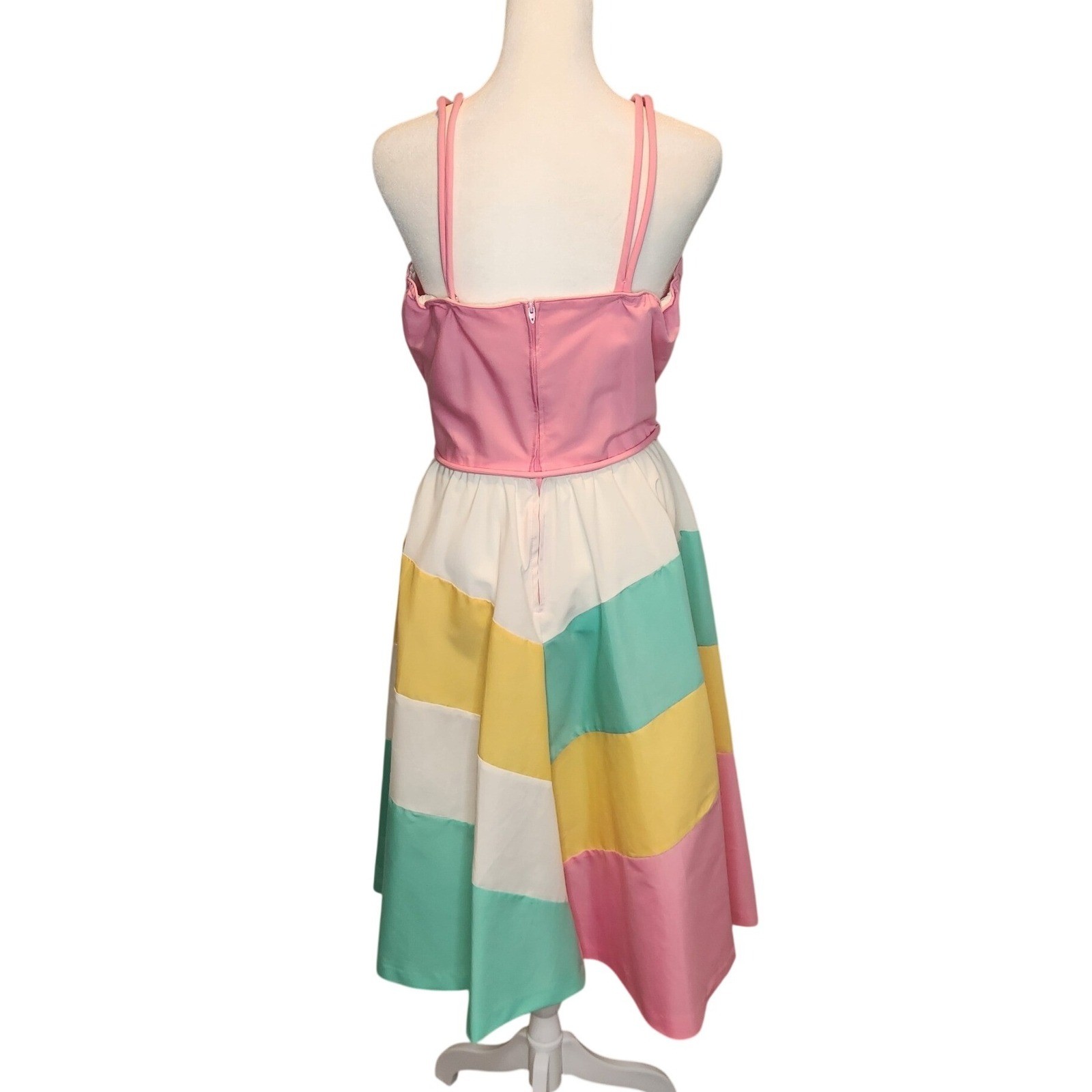 Jenni Vintage Sundress Women XS Pink Pastel Colorblock Excellent Fit Flare 70s