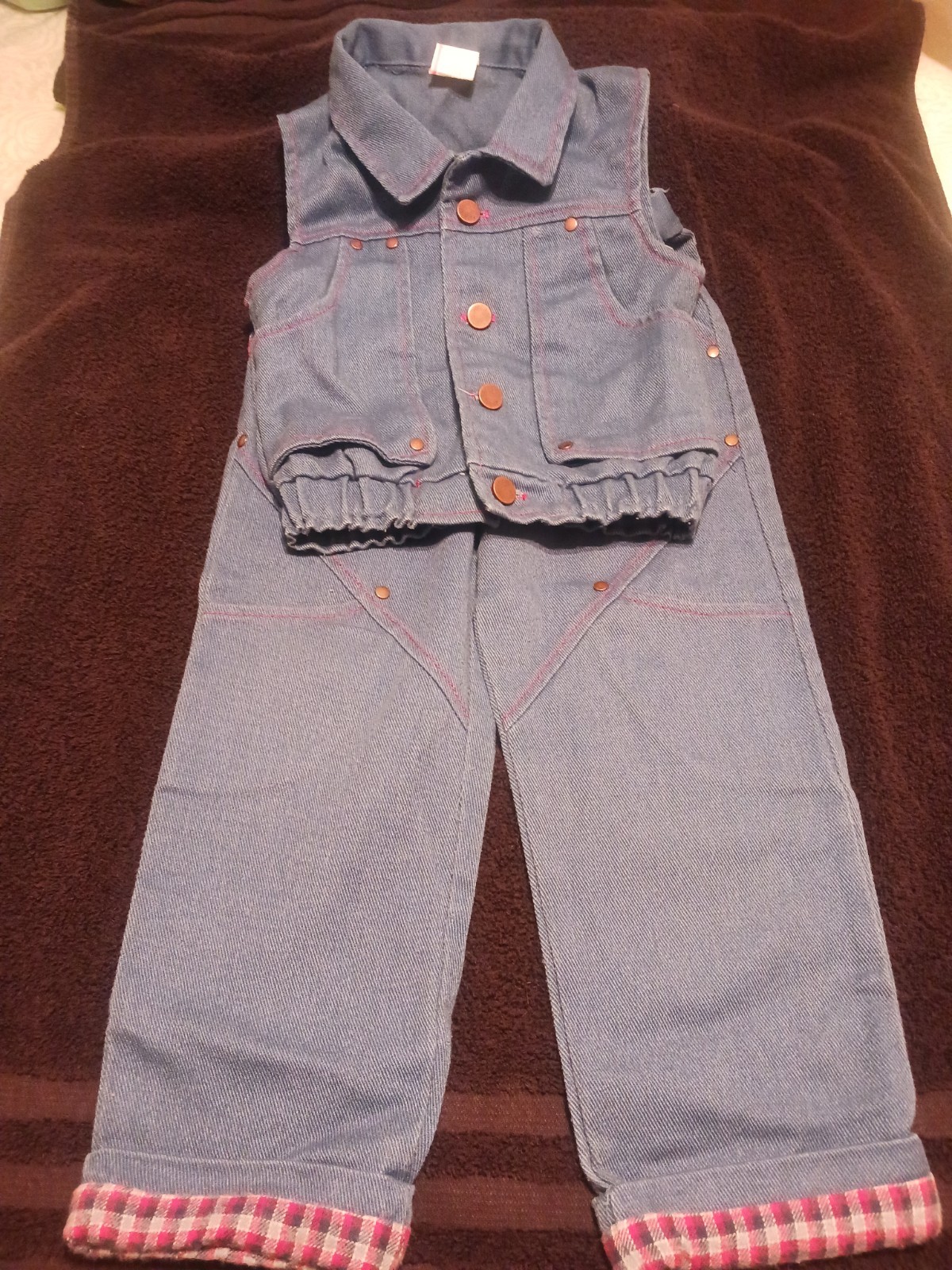 vintage late 80’s child 4t Blue jean vest and pant set.