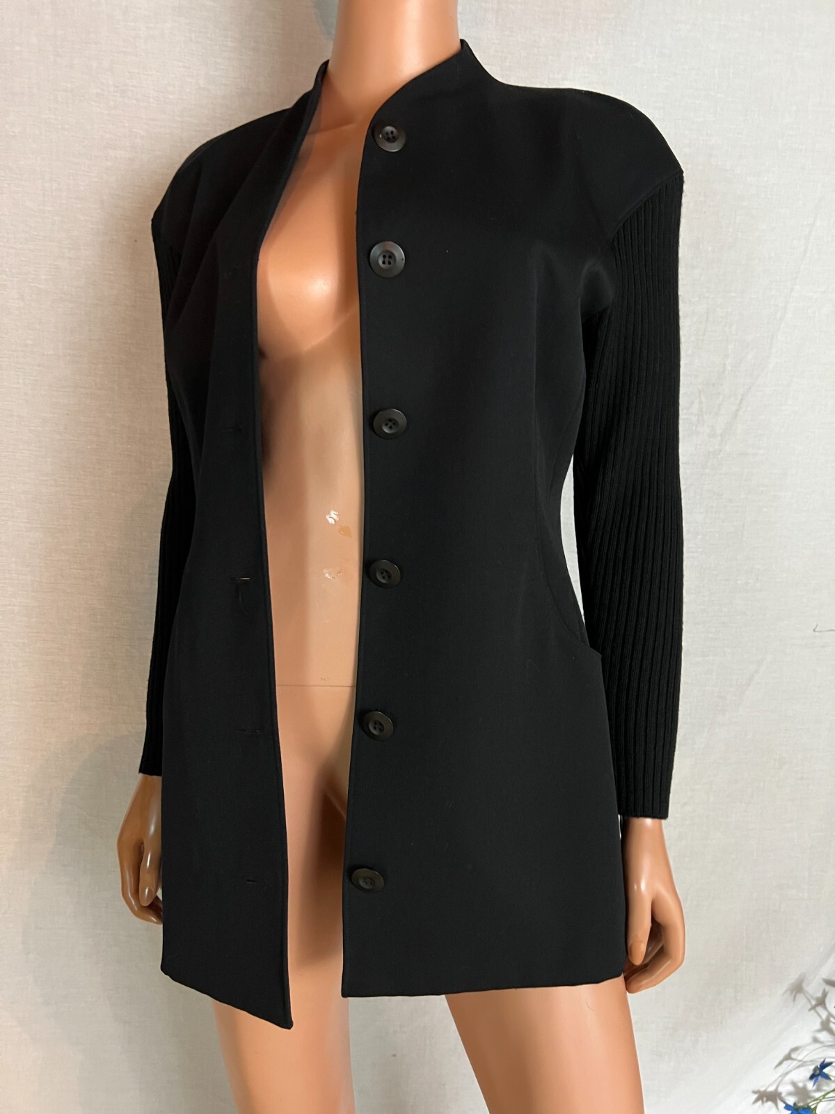 VTG 80s Eleanor P Brenner Black Jacket Blazer Sweater Like Sleeve 4 Measures M