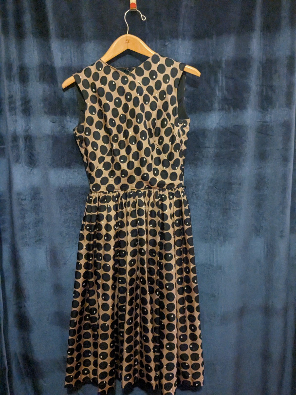 Vtg Anne Fogarty Gold And Black Polka Dot Dress