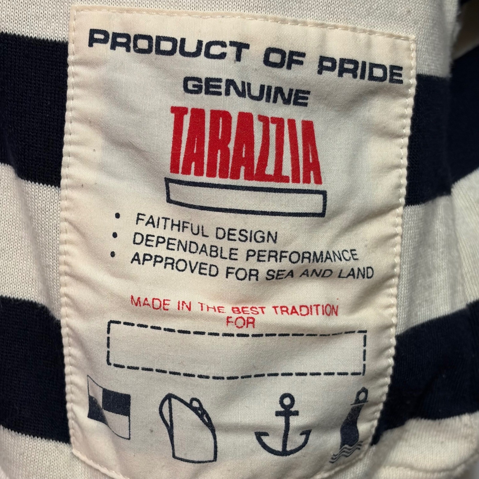Tarazzia Sport Cropped Hoodie M Navy Cream Stripe Nautical Marin Bleu 90s French
