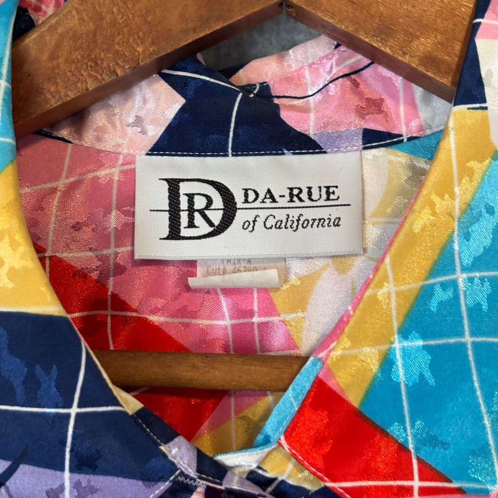 Vintage Da-Rue of California 80s Shiny Multicolor Floral Blouse Top Women’s 18
