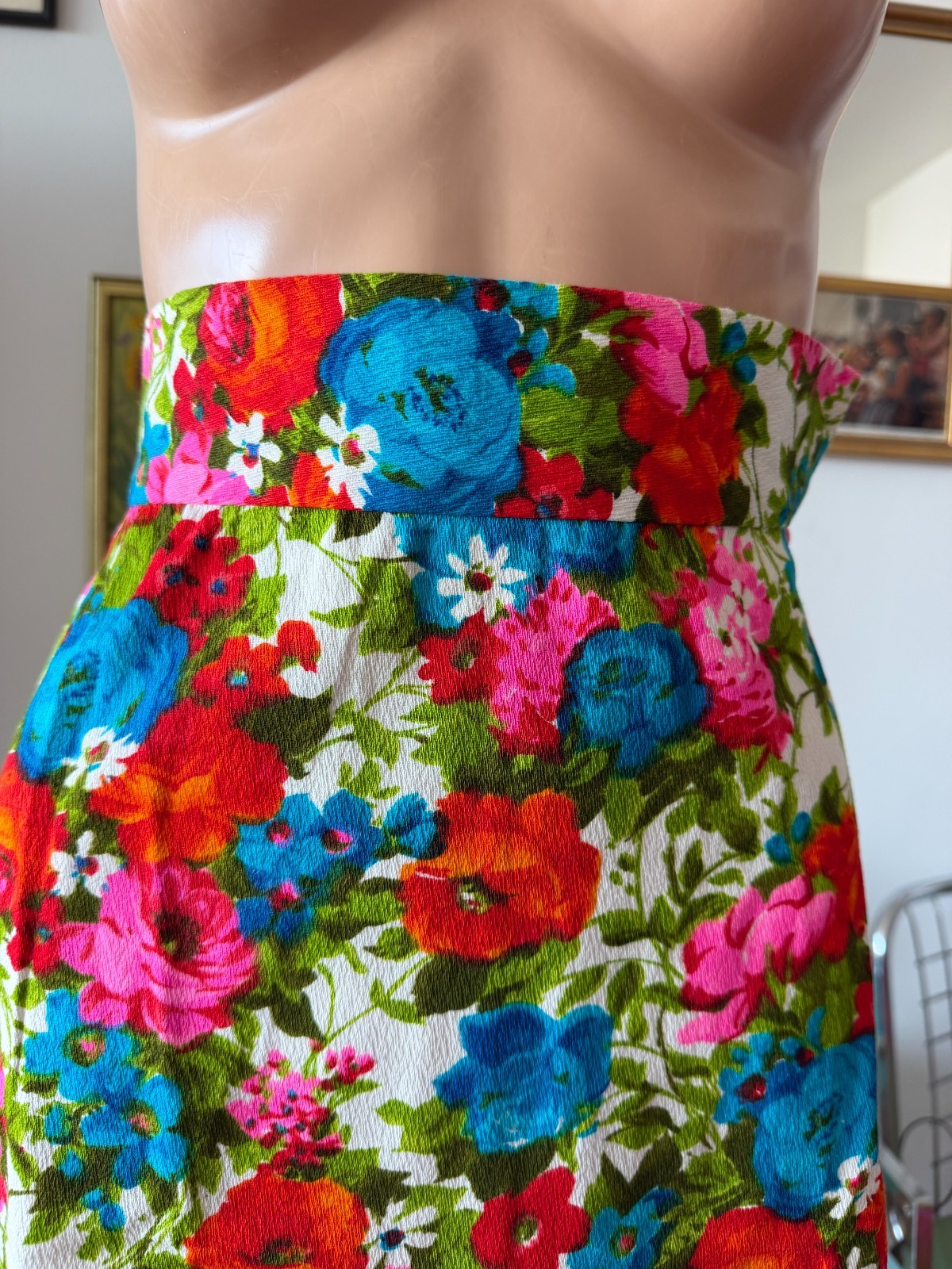 🌺 Vtg 60s Psychedelic Floral A-Line Maxi Skirt Graphic Roses S