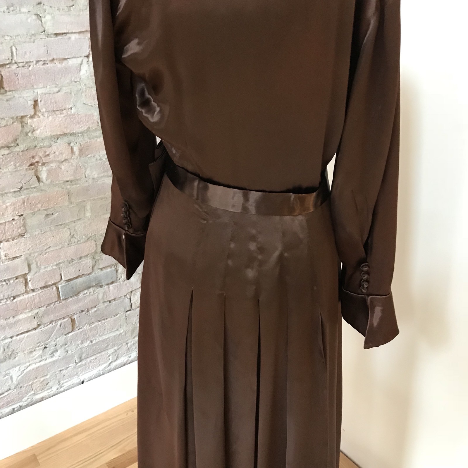Vintage 30’s Women’s Brown Satin Dress Long Sleeve Matching Cape Macrame Conmar