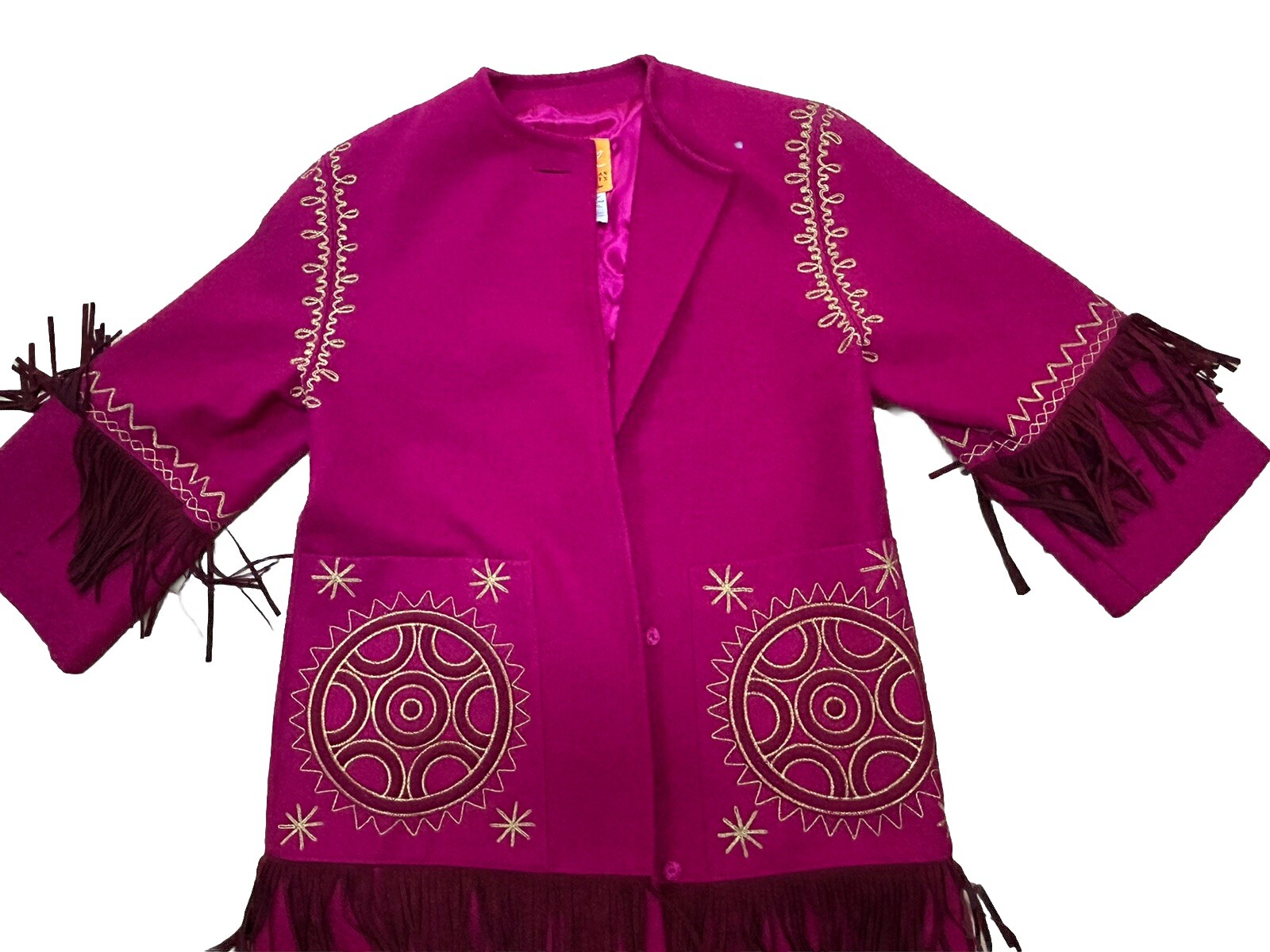 Vintage Christian Lacroix Pret-A-Porter Pink Suede Fringe Cashmere Wool Coat Sm