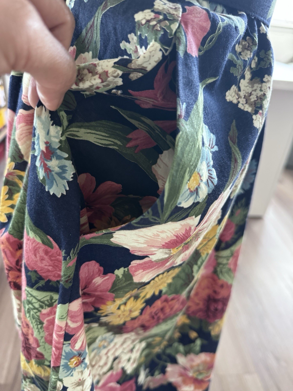 vintage 80s ED Michaels cottage blue pink floral print western floral dress
