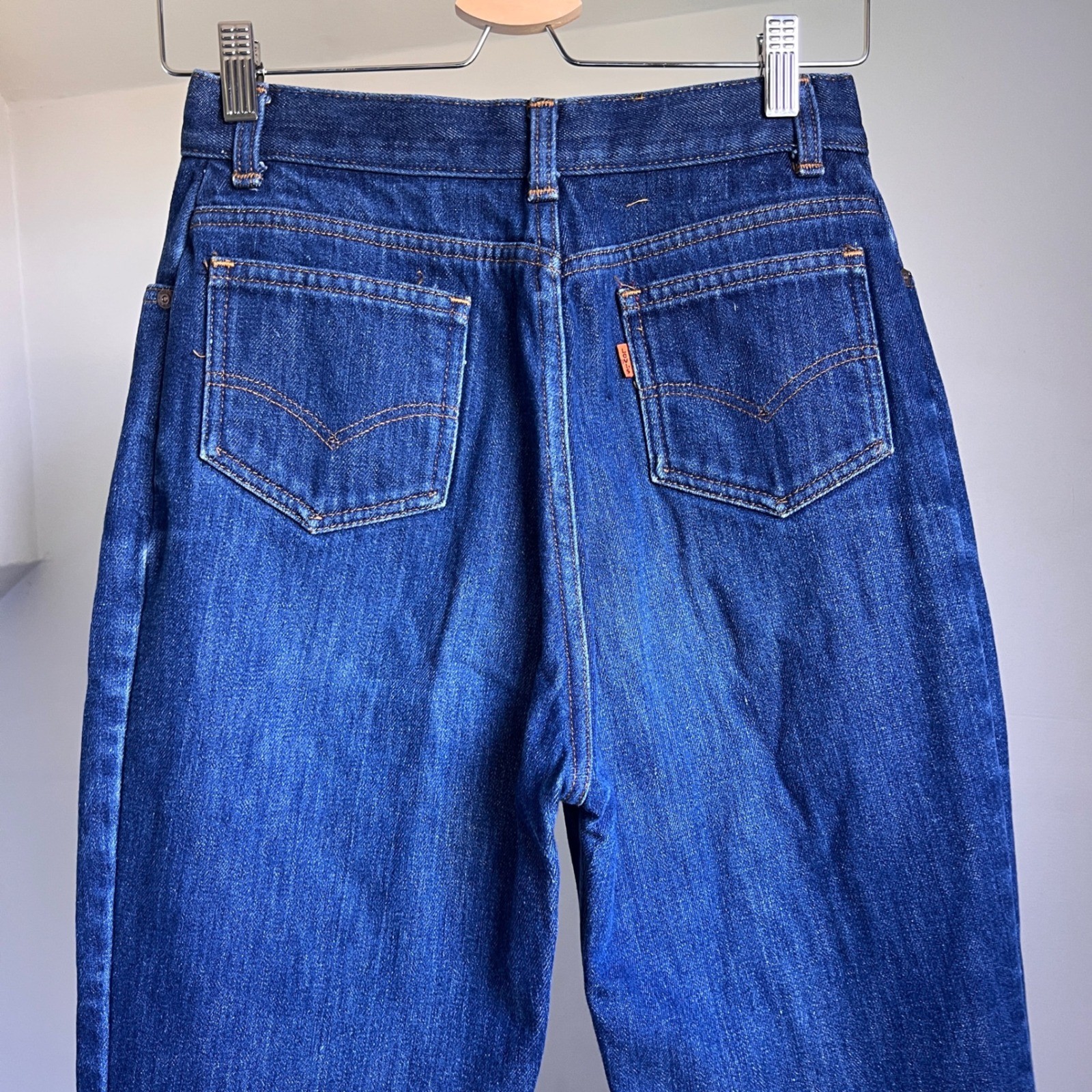 Vintage Levis Jeans Size 28 Red Fleece Lined High Rise Straight Leg Dark Wash