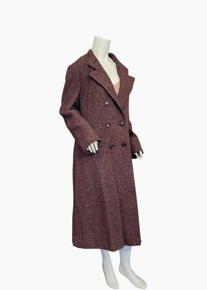 Vtg Bromleigh Burgundy Wool Tweed Double- Breasted Coat Women’s 40″ bust (no sz)