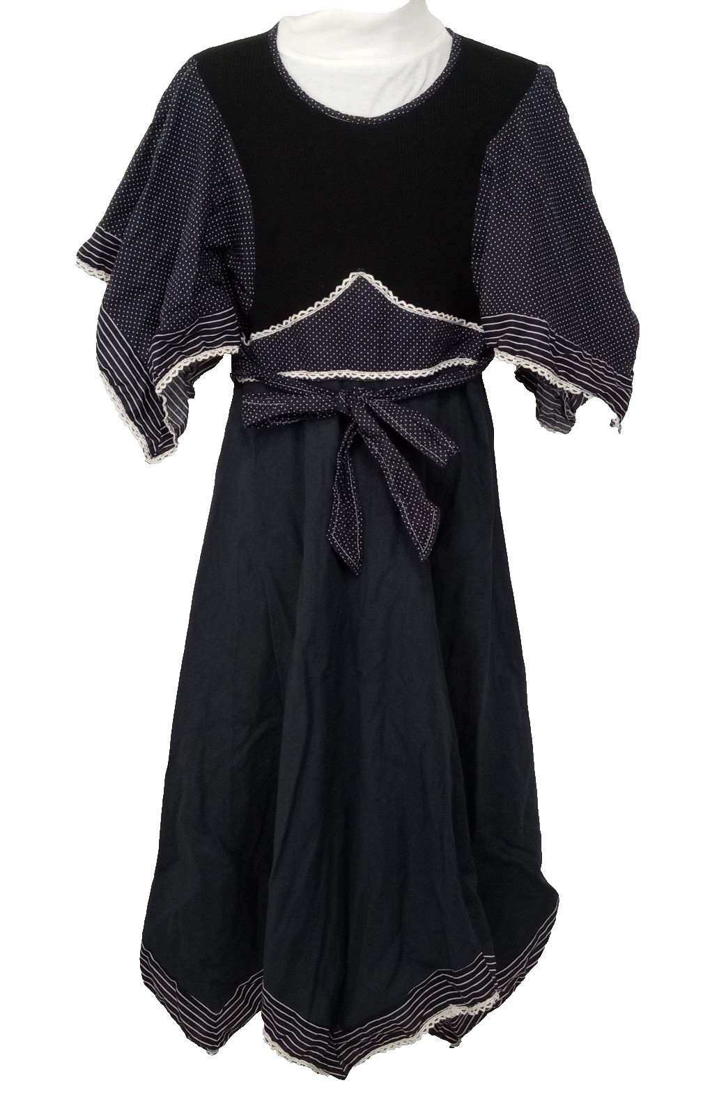 C & A Vintage !970’s Black Polka Dot Bohemian Hippie Gypsy Women’s Dress M
