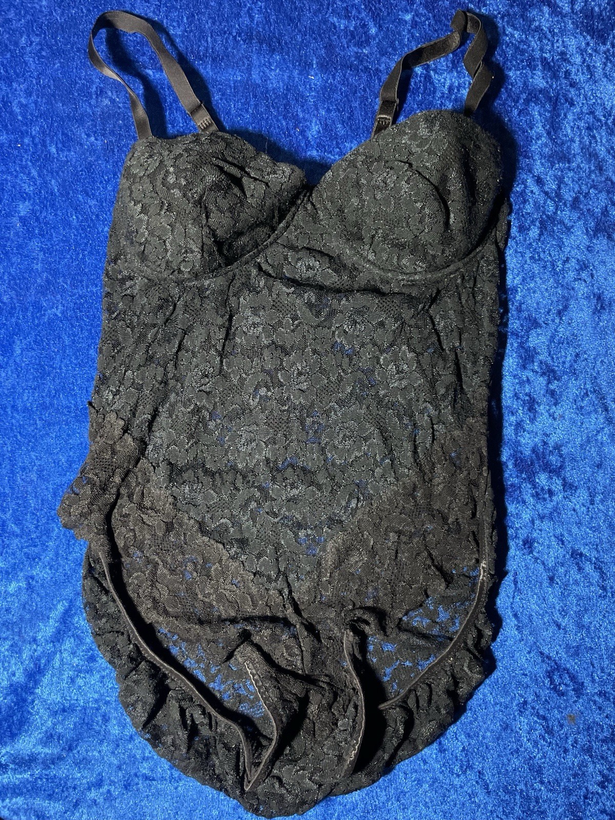 Vintage Carol Maloney Lingerie Black Lace Teddy Bodysuit Underwire B/C Cup